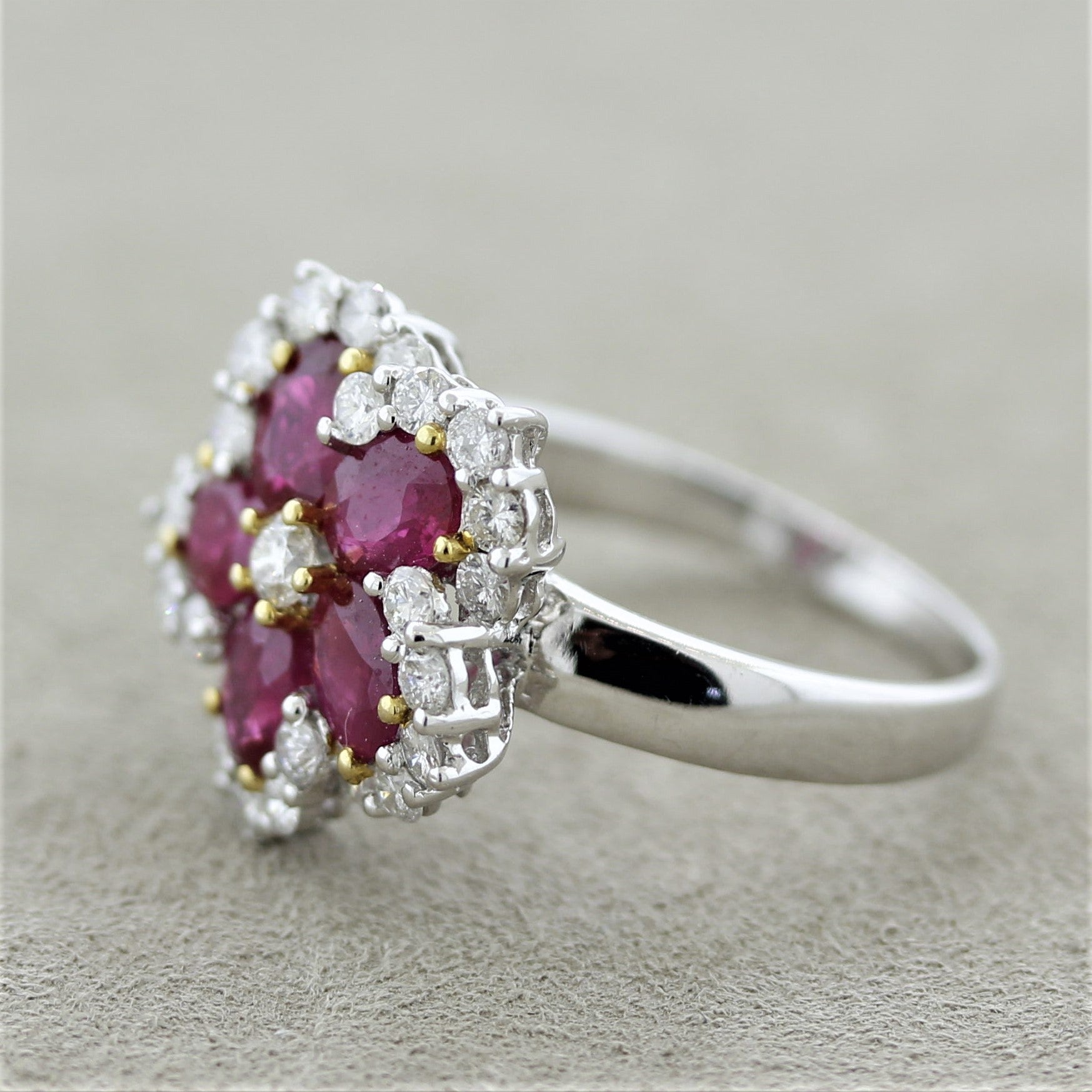 Ruby Diamond Gold Flower Ring