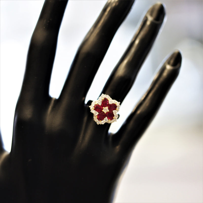 Ruby Diamond Gold Flower Ring