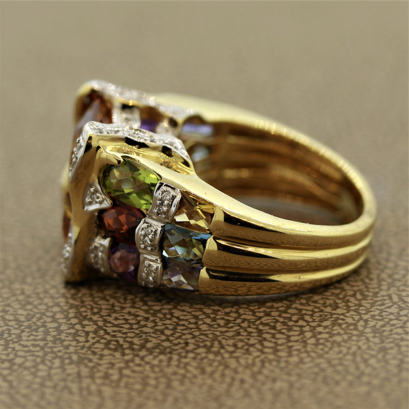 Bellarri Citrine Multi-color Gemstones Diamond Gold Ring