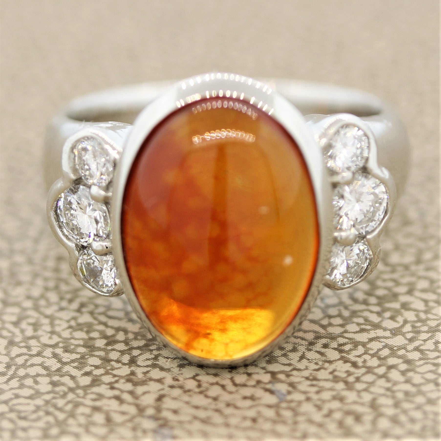 Mexican Fire Opal Diamond Platinum Ring