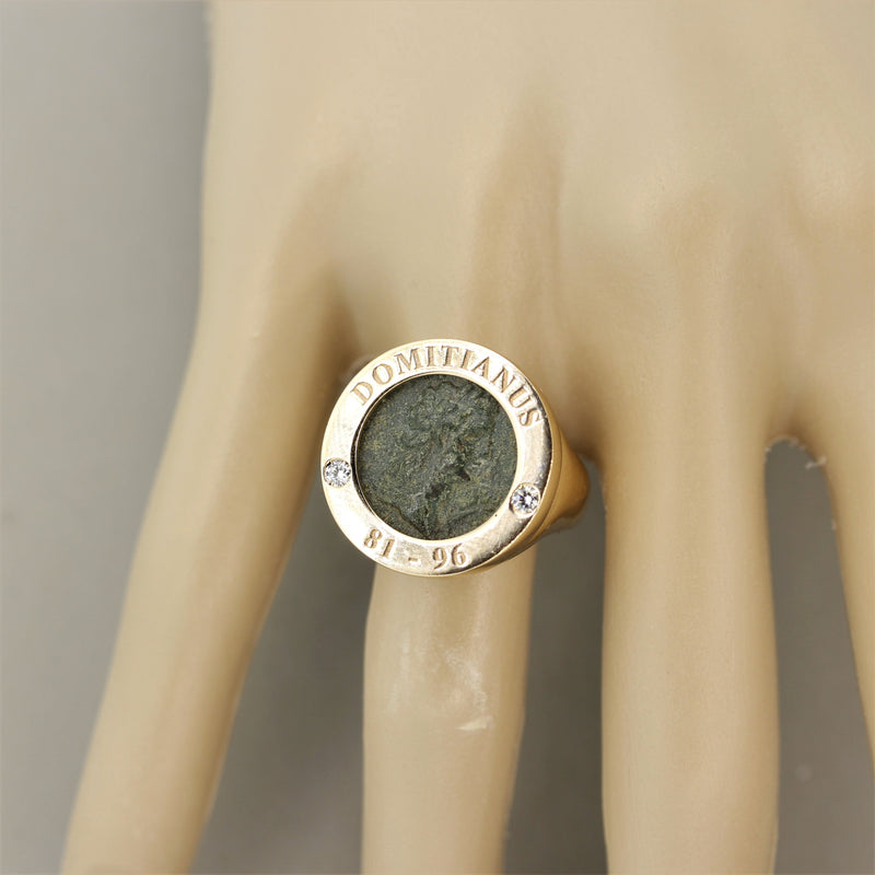 Italian Ancient Coin Diamond Gold Ring