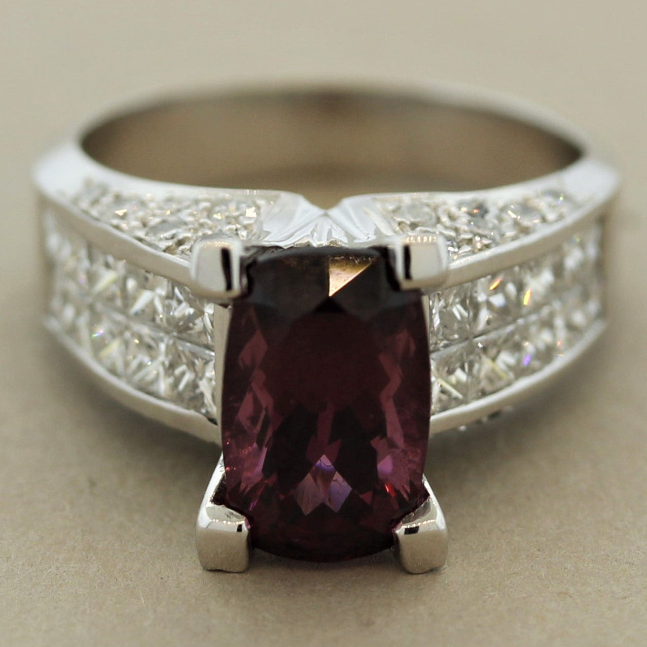 Fine Rhodolite Garnet Diamond Gold Ring