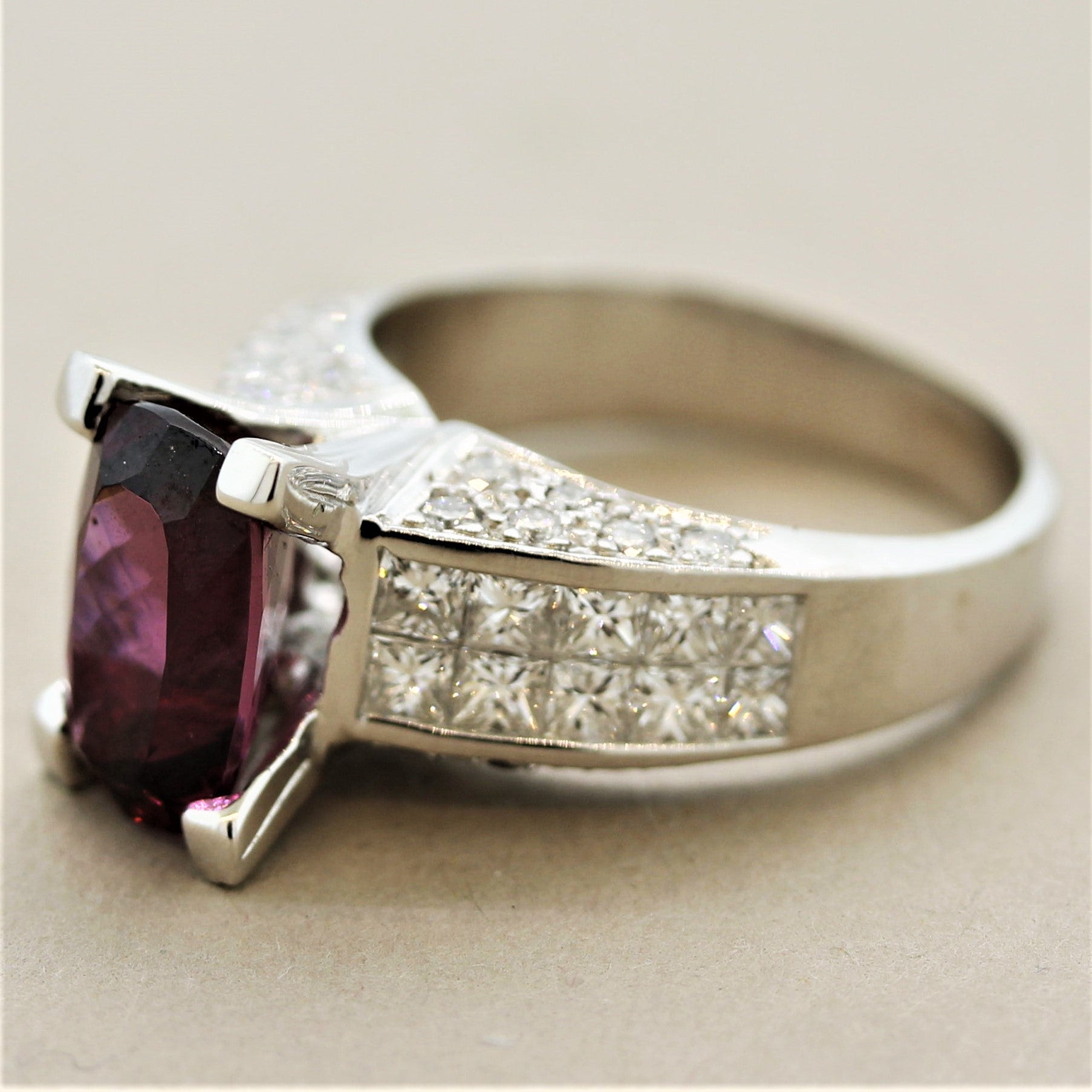 Fine Rhodolite Garnet Diamond Gold Ring