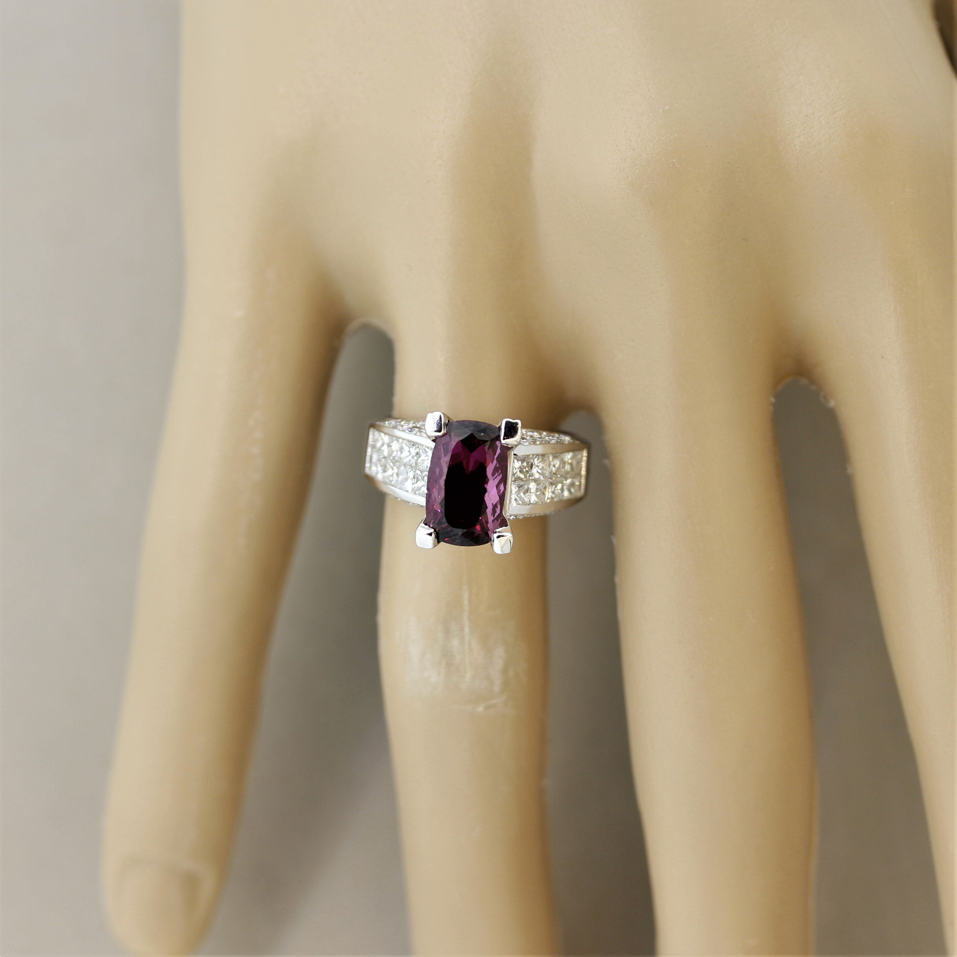 Fine Rhodolite Garnet Diamond Gold Ring