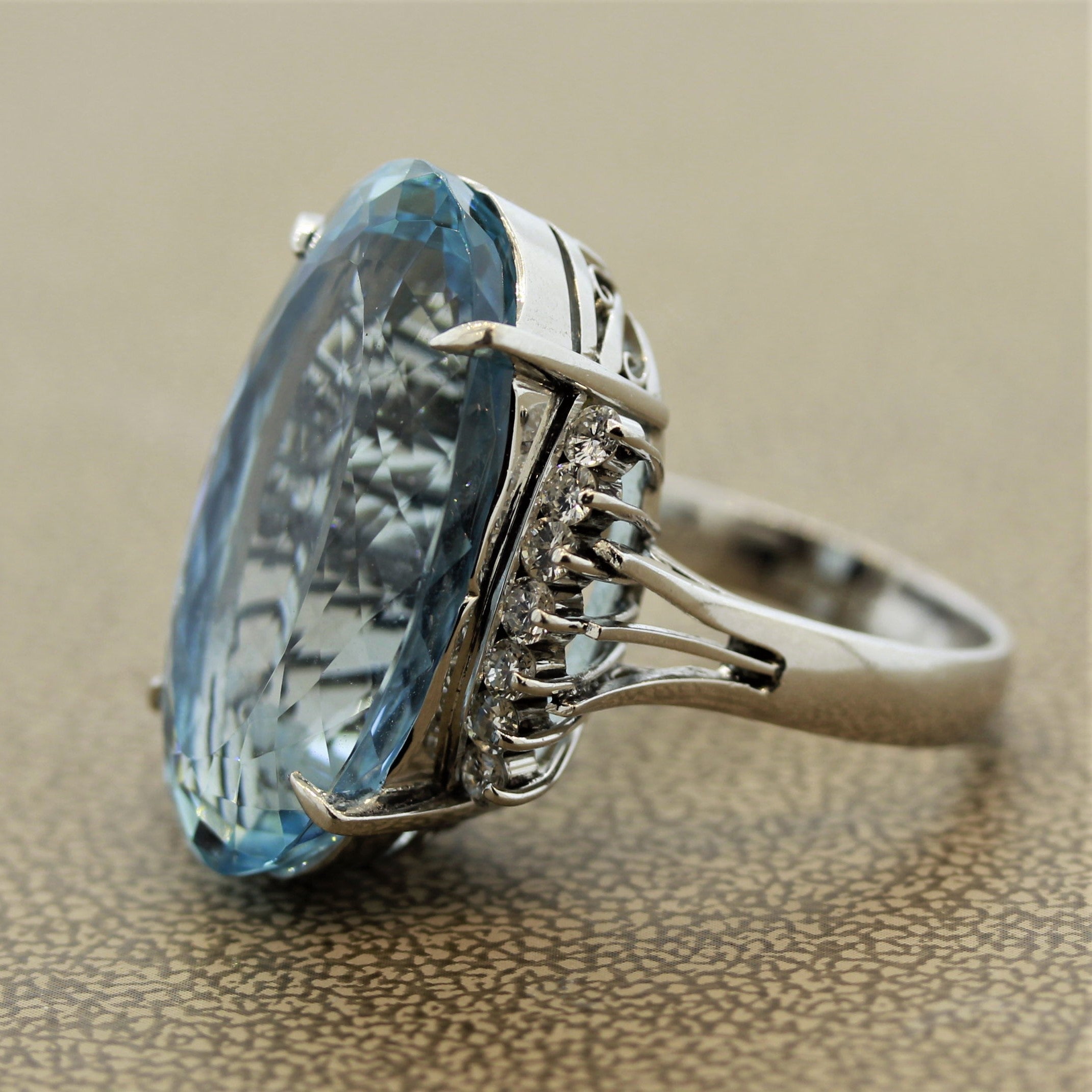 Aquamarine Diamond Platinum Cocktail Ring