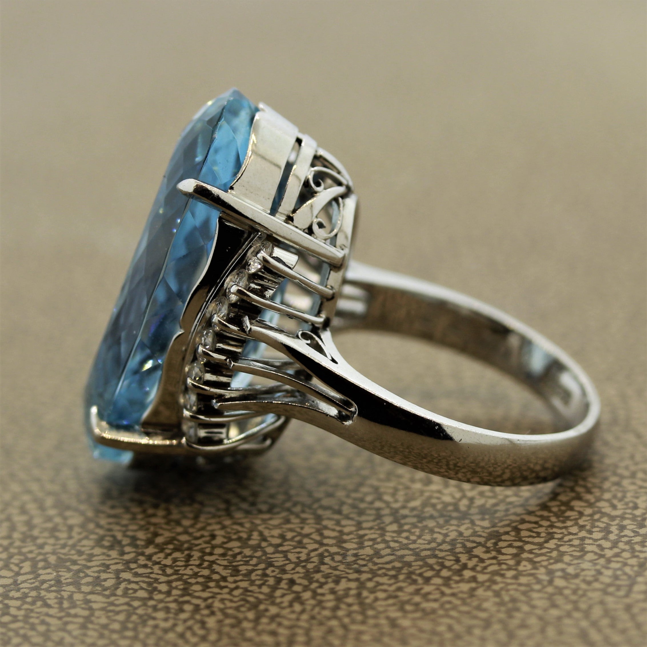 Aquamarine Diamond Platinum Cocktail Ring