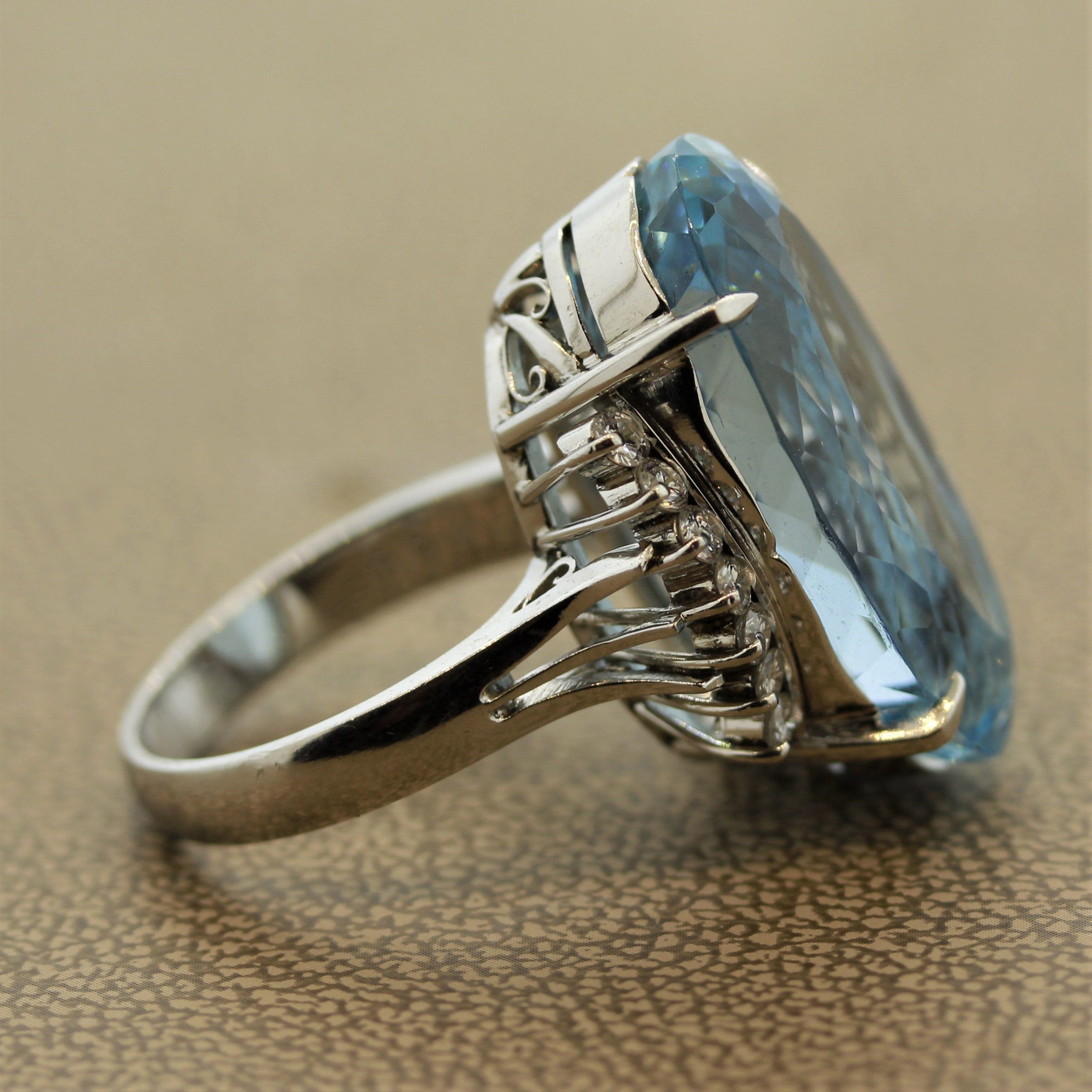 Aquamarine Diamond Platinum Cocktail Ring