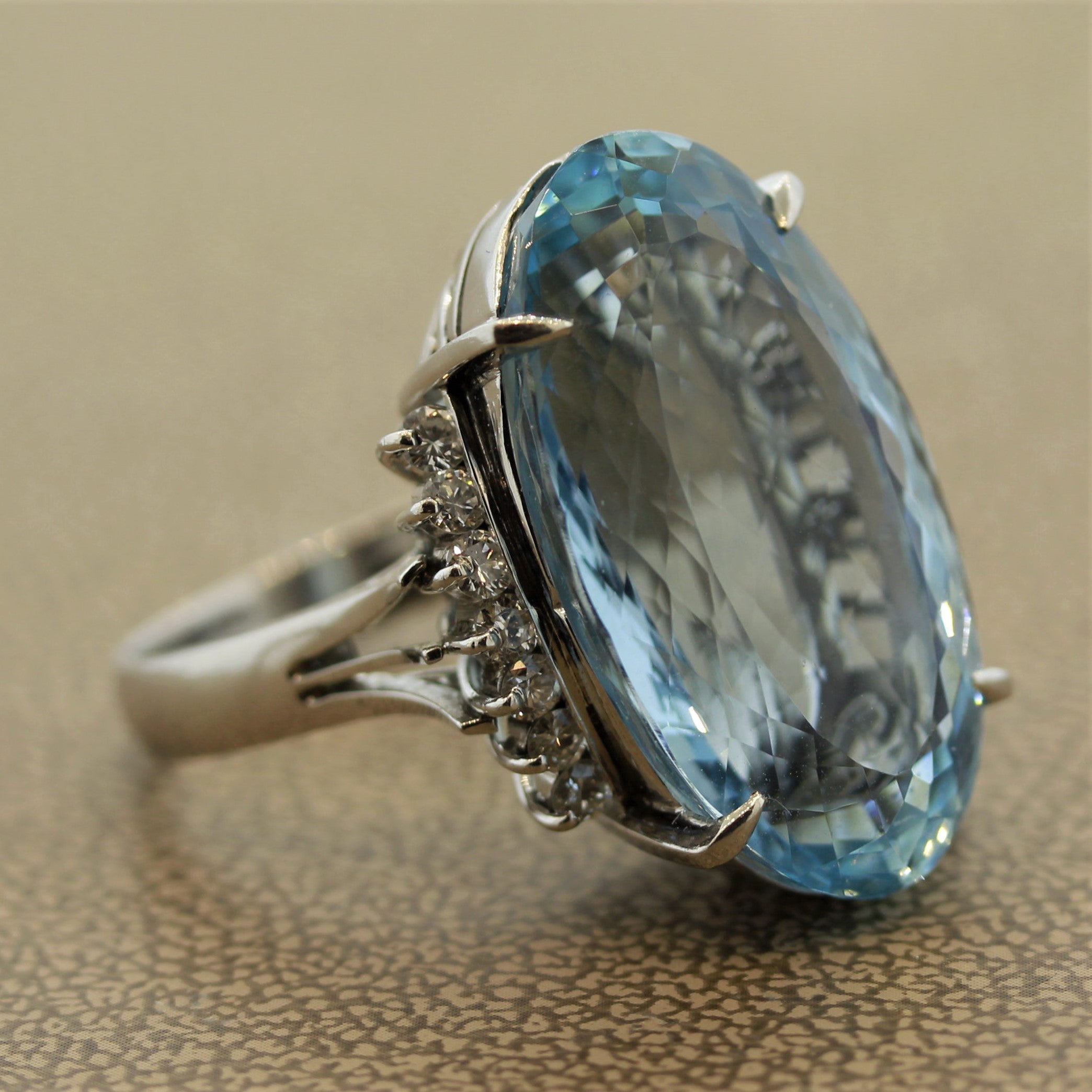 Aquamarine Diamond Platinum Cocktail Ring