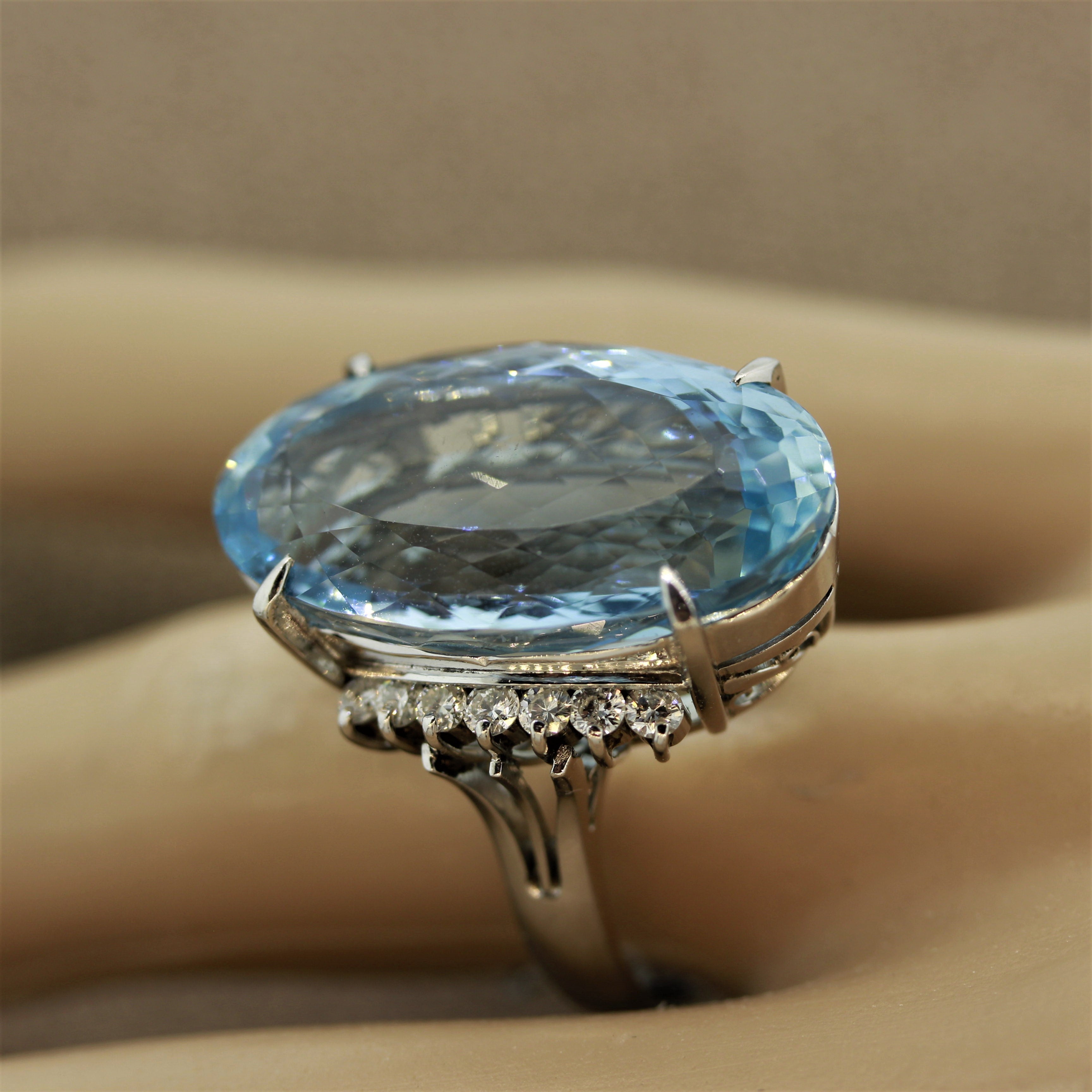 Aquamarine Diamond Platinum Cocktail Ring