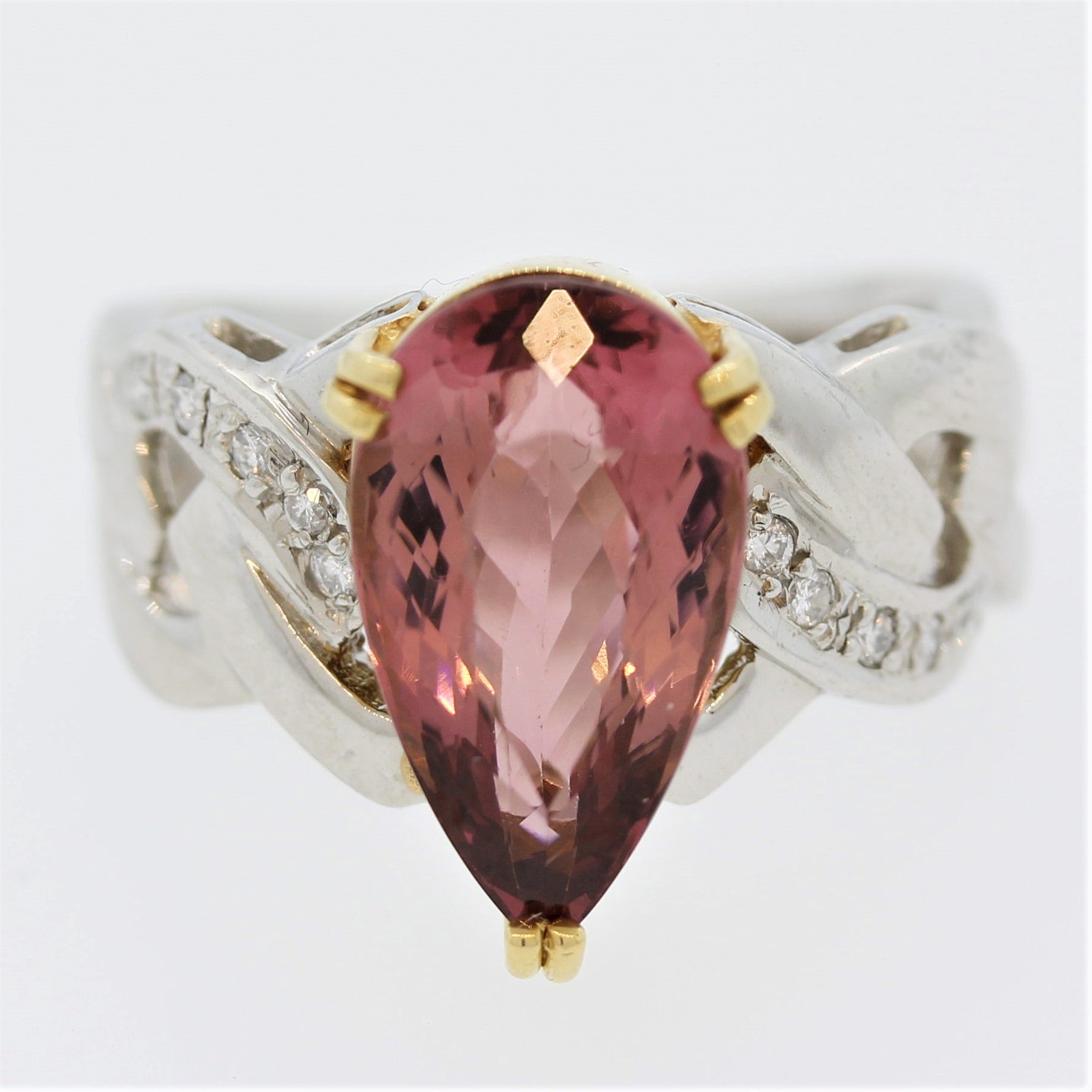 Pink Tourmaline Diamond Platinum & Gold Ring