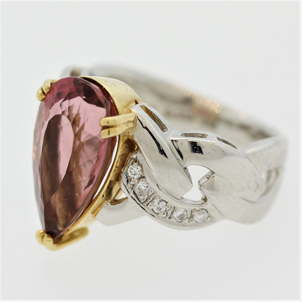 Pink Tourmaline Diamond Platinum & Gold Ring