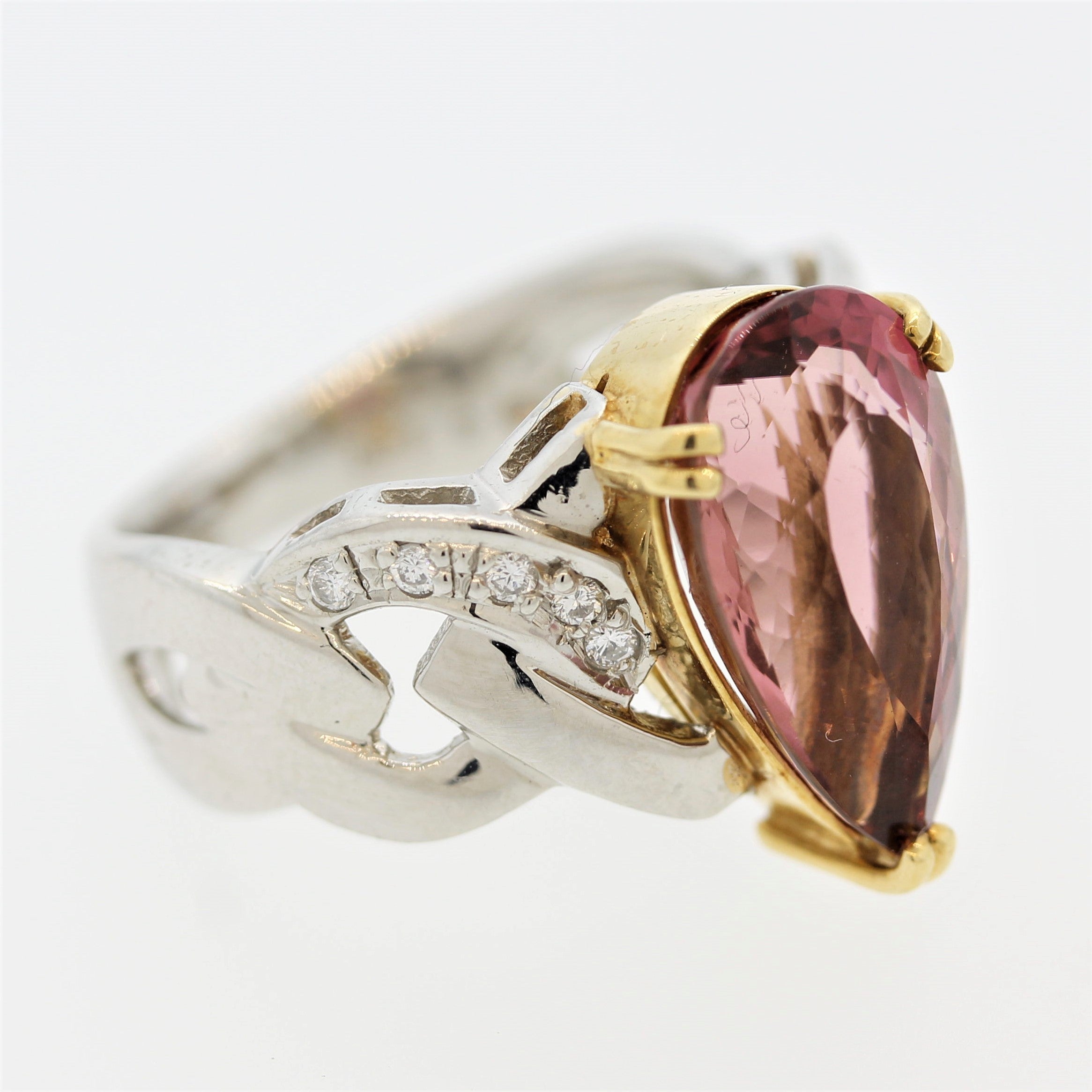 Pink Tourmaline Diamond Platinum & Gold Ring