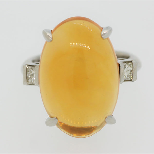 Jelly Fire Opal Diamond Platinum Ring