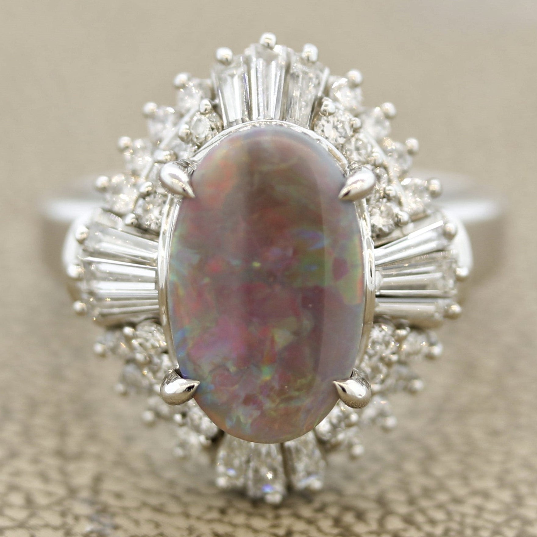 Australian Black Opal Diamond Platinum Ring