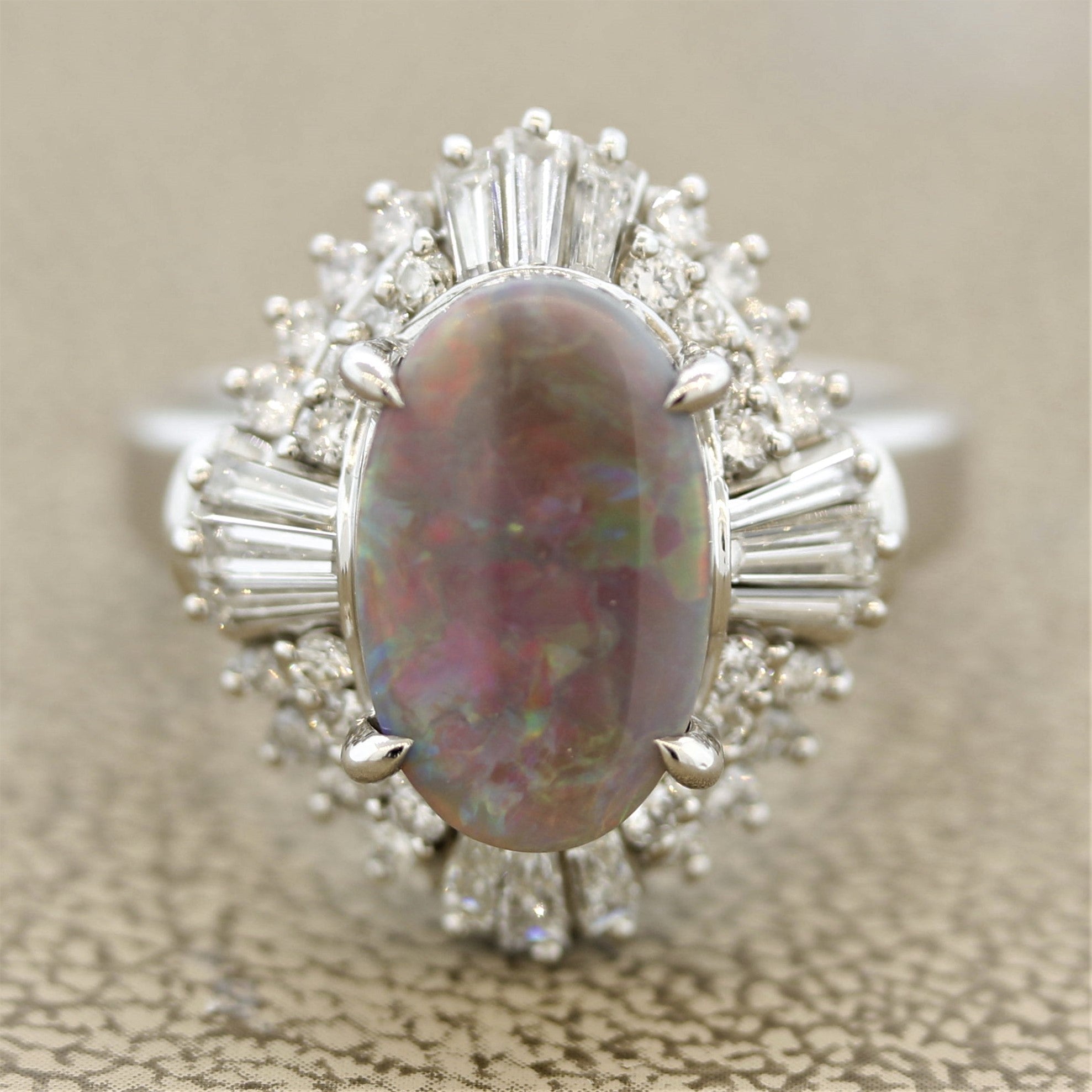 Australian Black Opal Diamond Platinum Ring