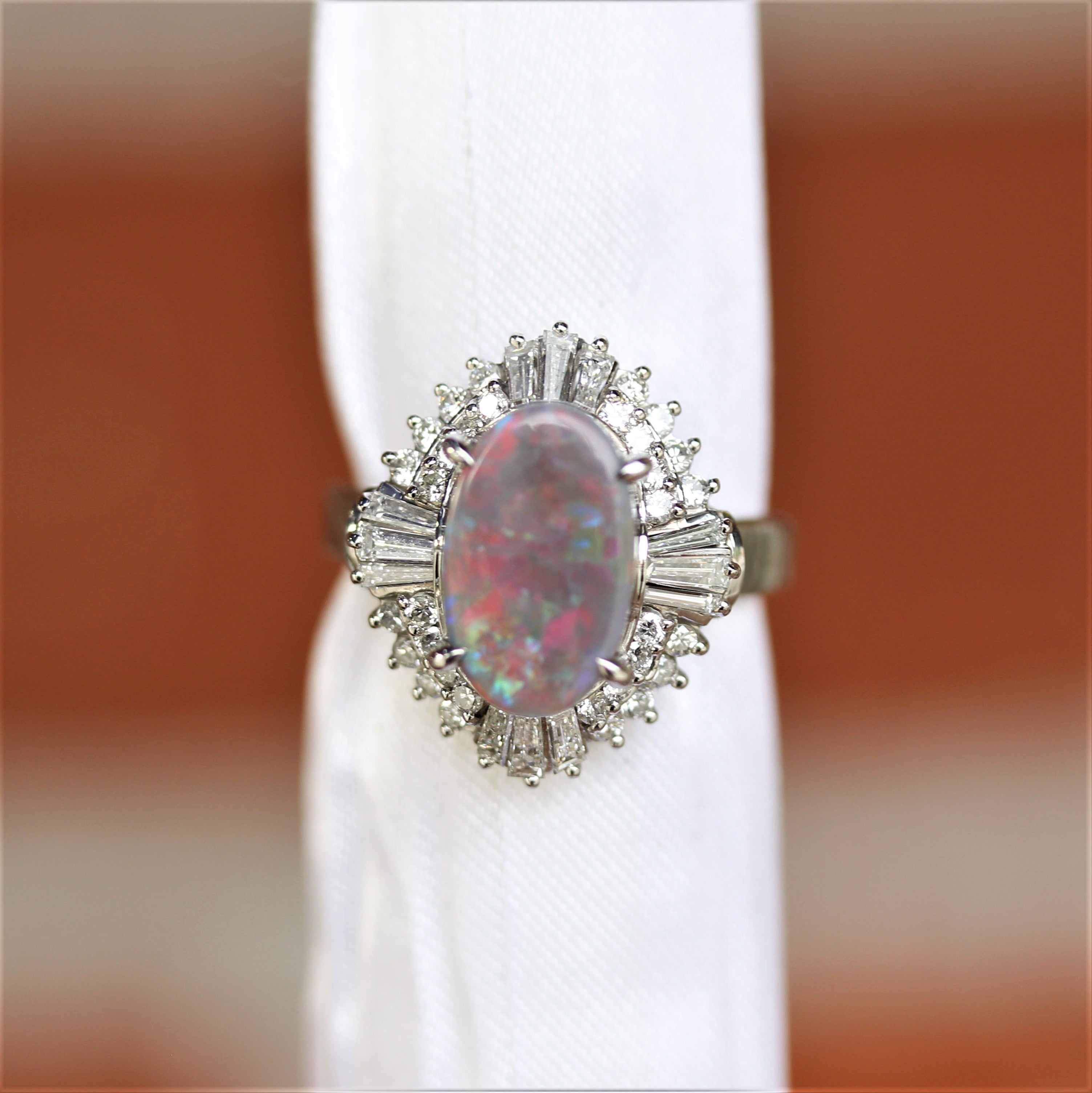 Australian Black Opal Diamond Platinum Ring