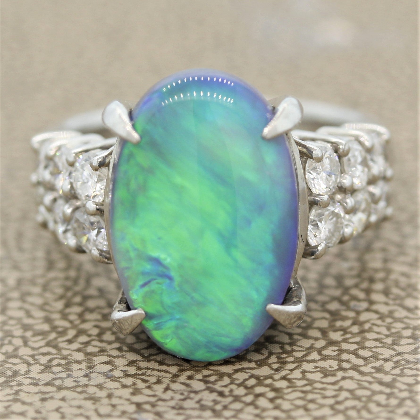 Australian Black Opal Diamond Platinum Ring