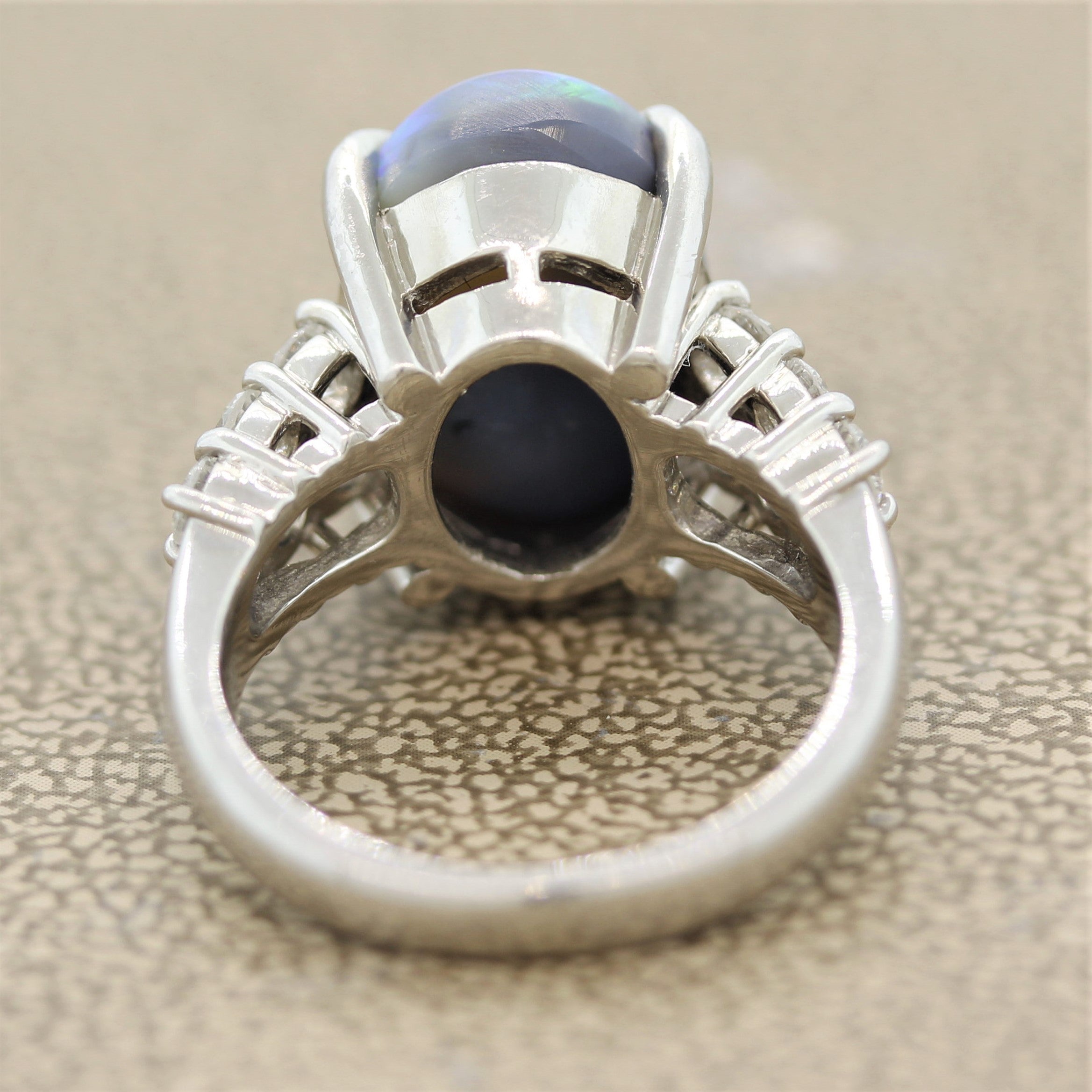 Australian Black Opal Diamond Platinum Ring