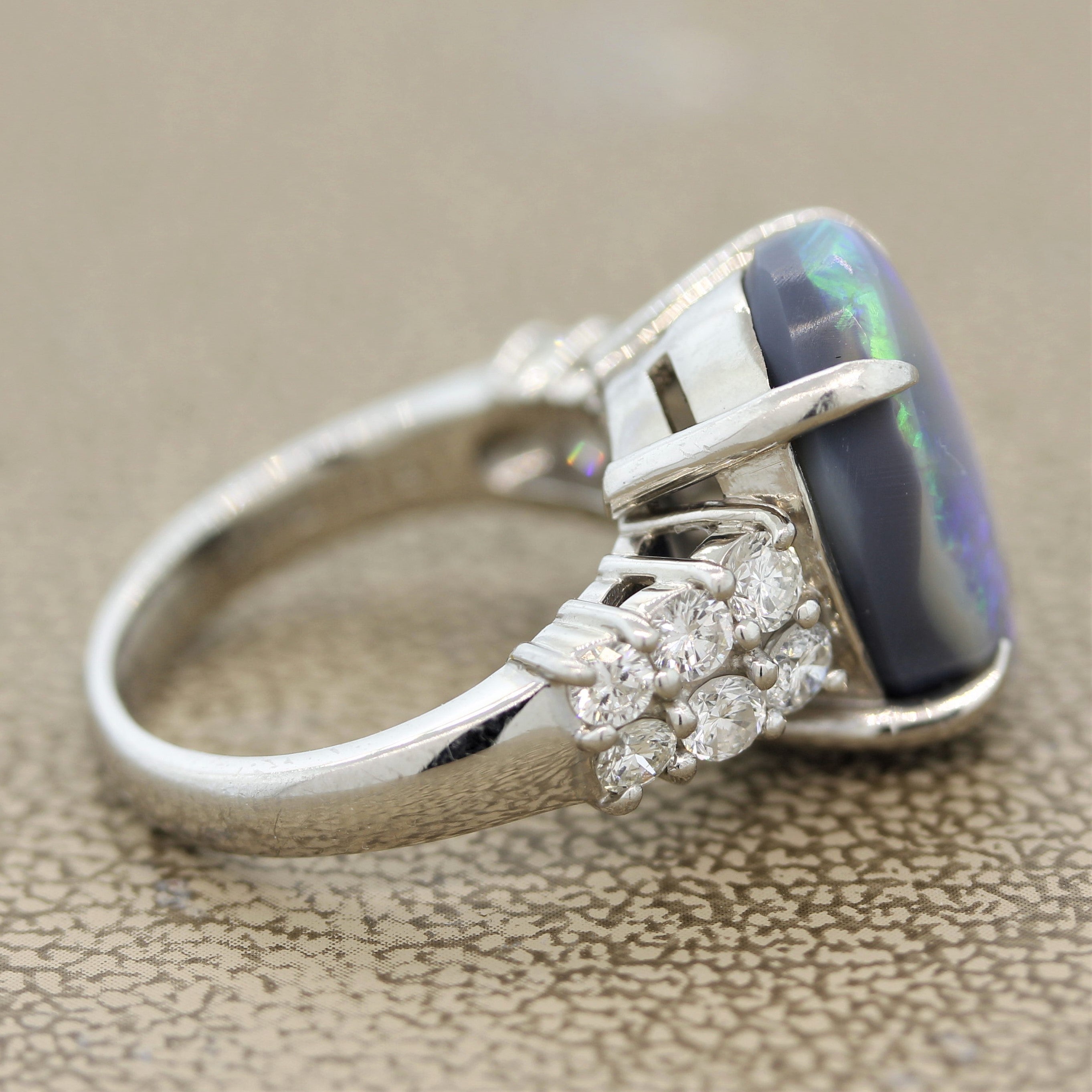 Australian Black Opal Diamond Platinum Ring