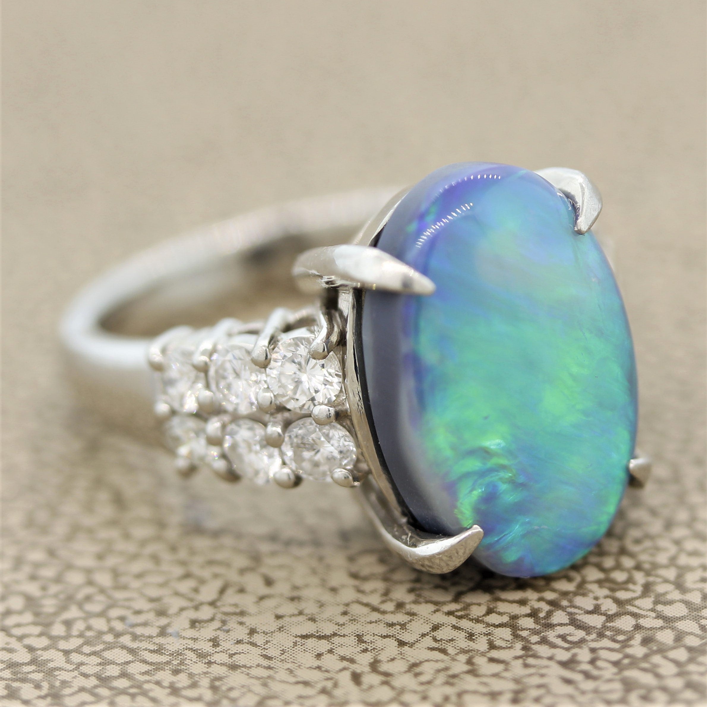 Australian Black Opal Diamond Platinum Ring