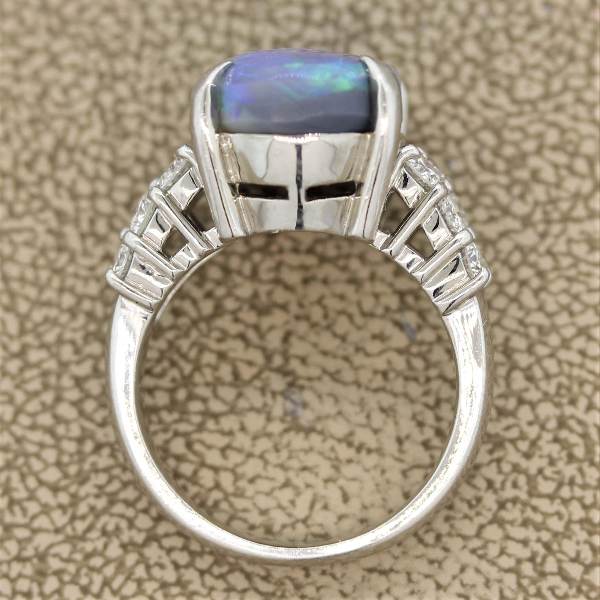 Australian Black Opal Diamond Platinum Ring