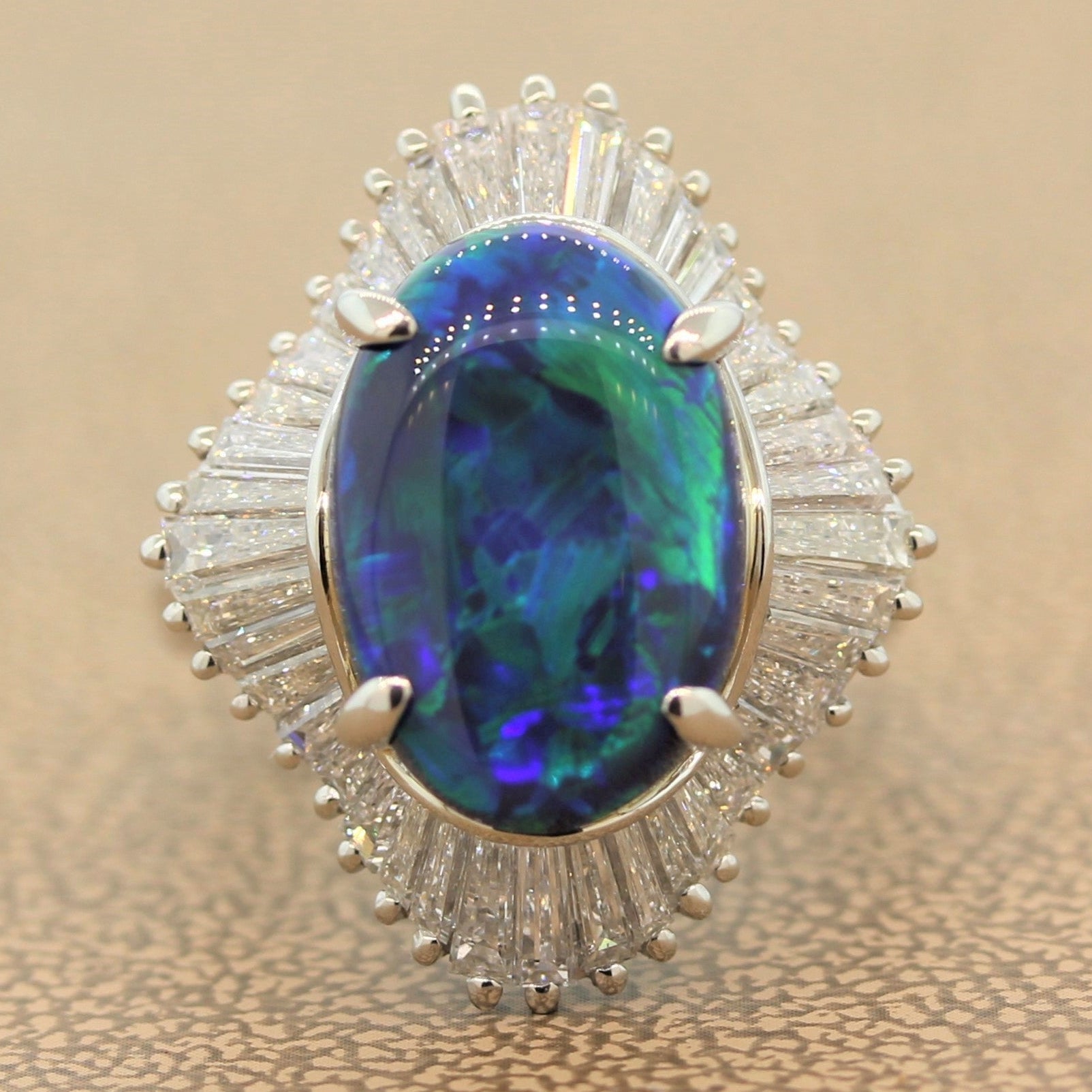 Australian Black Opal Diamond Platinum Ring