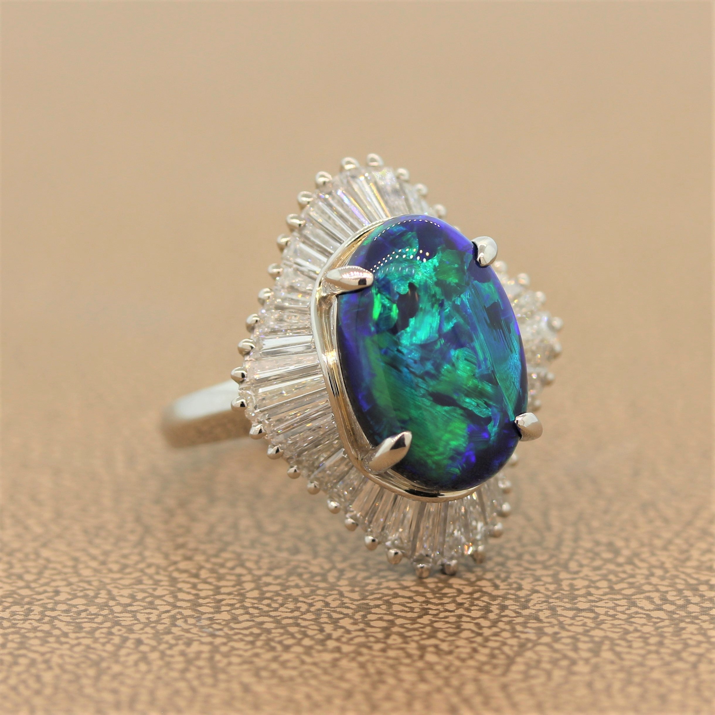 Australian Black Opal Diamond Platinum Ring