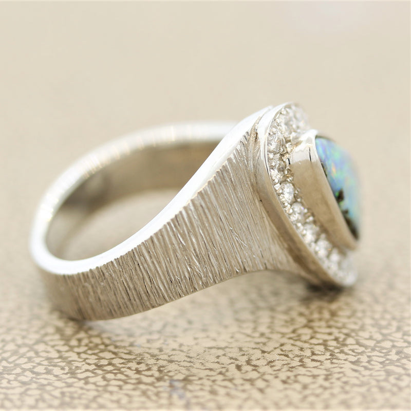 Australian Boulder Opal Diamond Platinum Ring