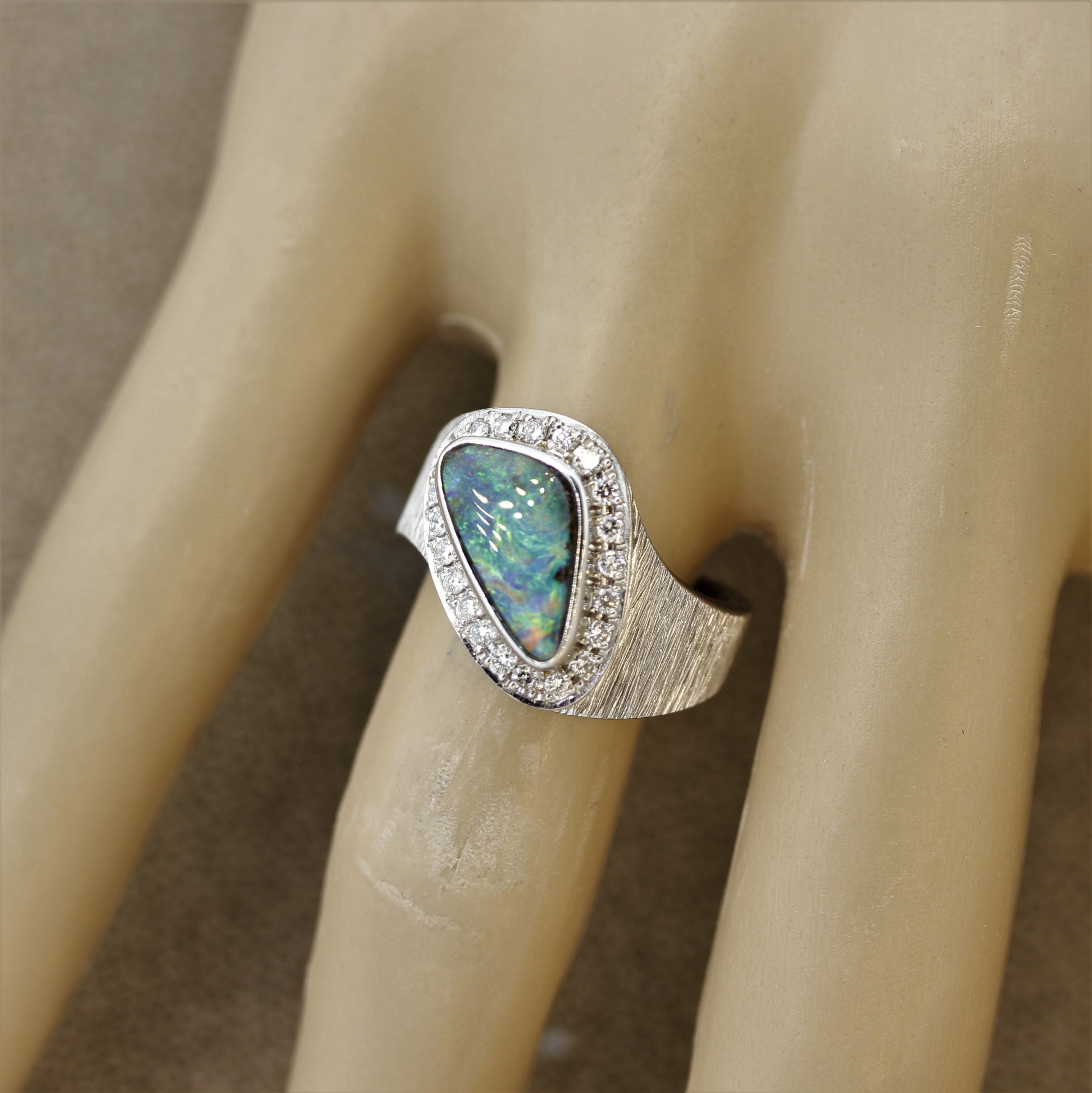 Australian Boulder Opal Diamond Platinum Ring