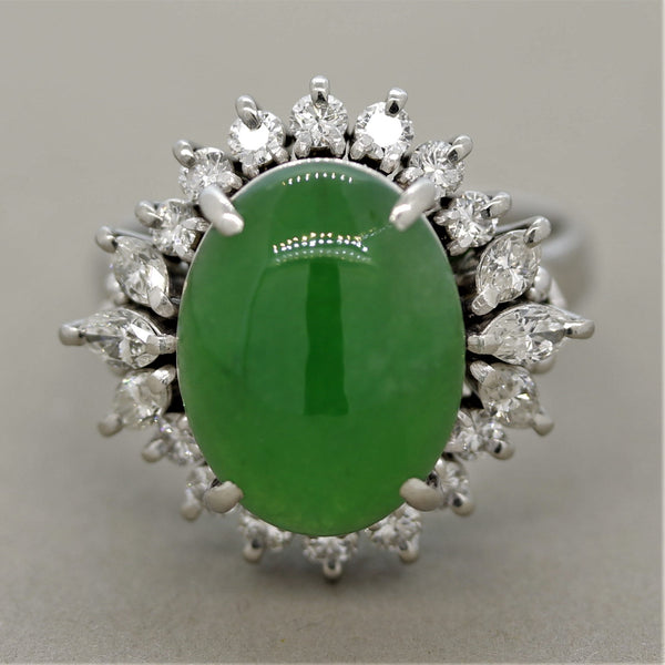 Jadeite Jade Diamond Platinum Cocktail Ring
