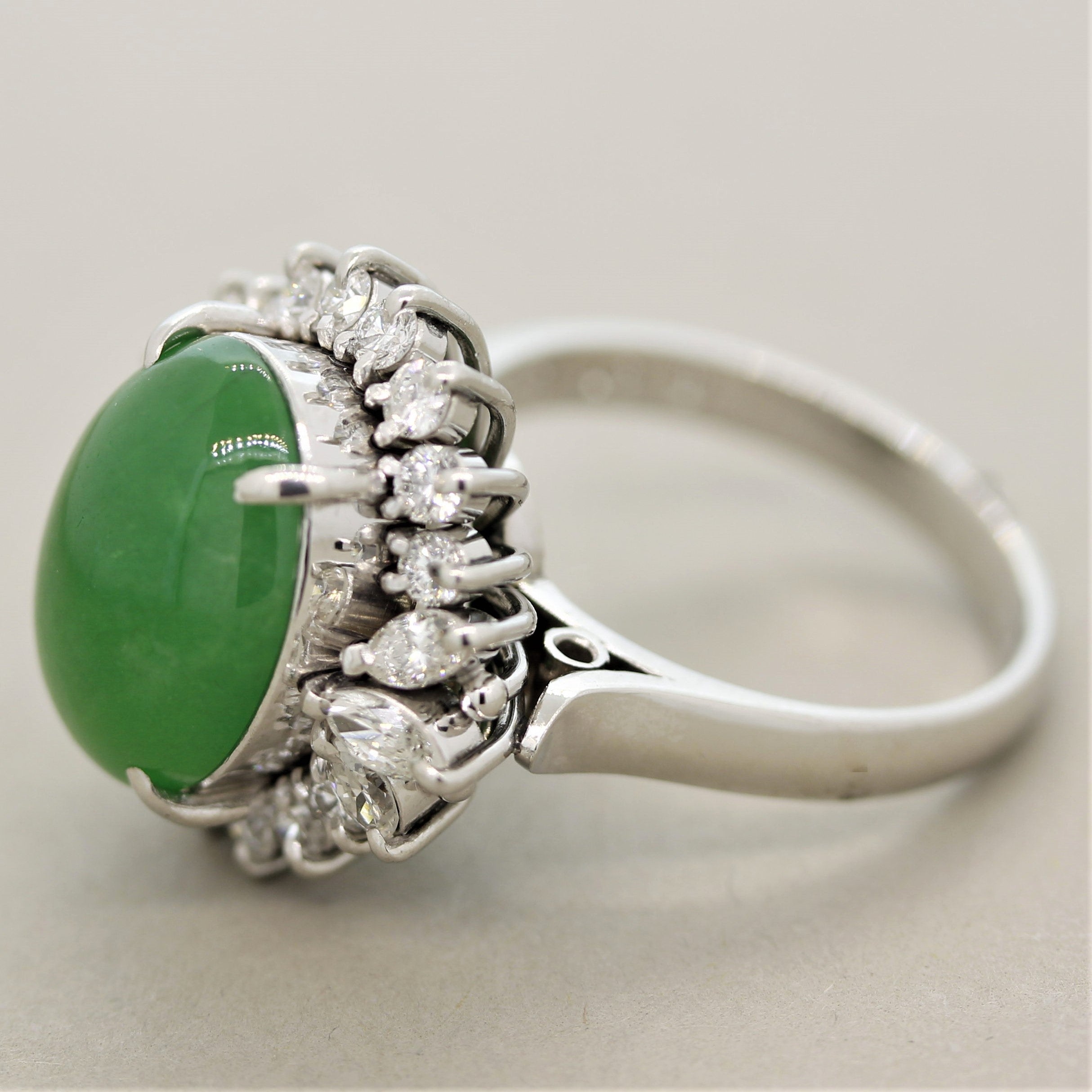 Jadeite Jade Diamond Platinum Cocktail Ring