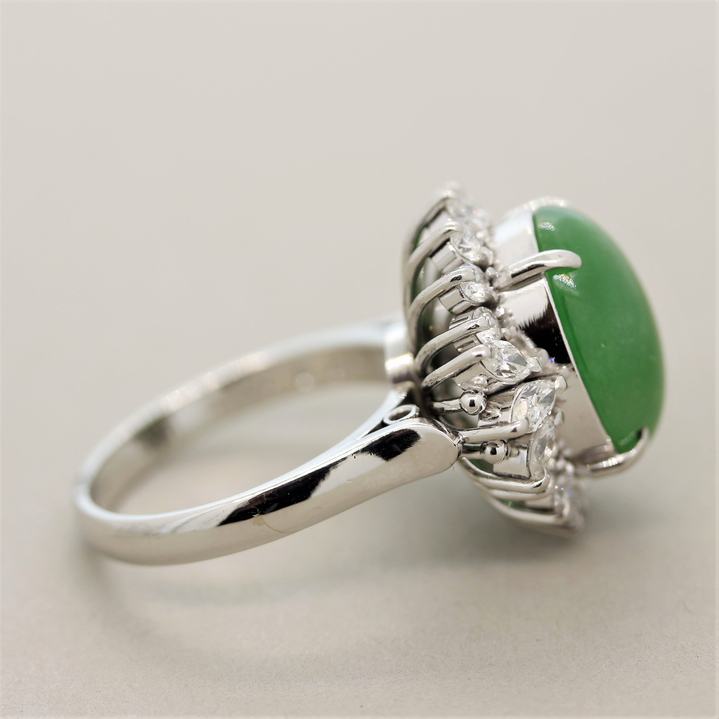 Jadeite Jade Diamond Platinum Cocktail Ring