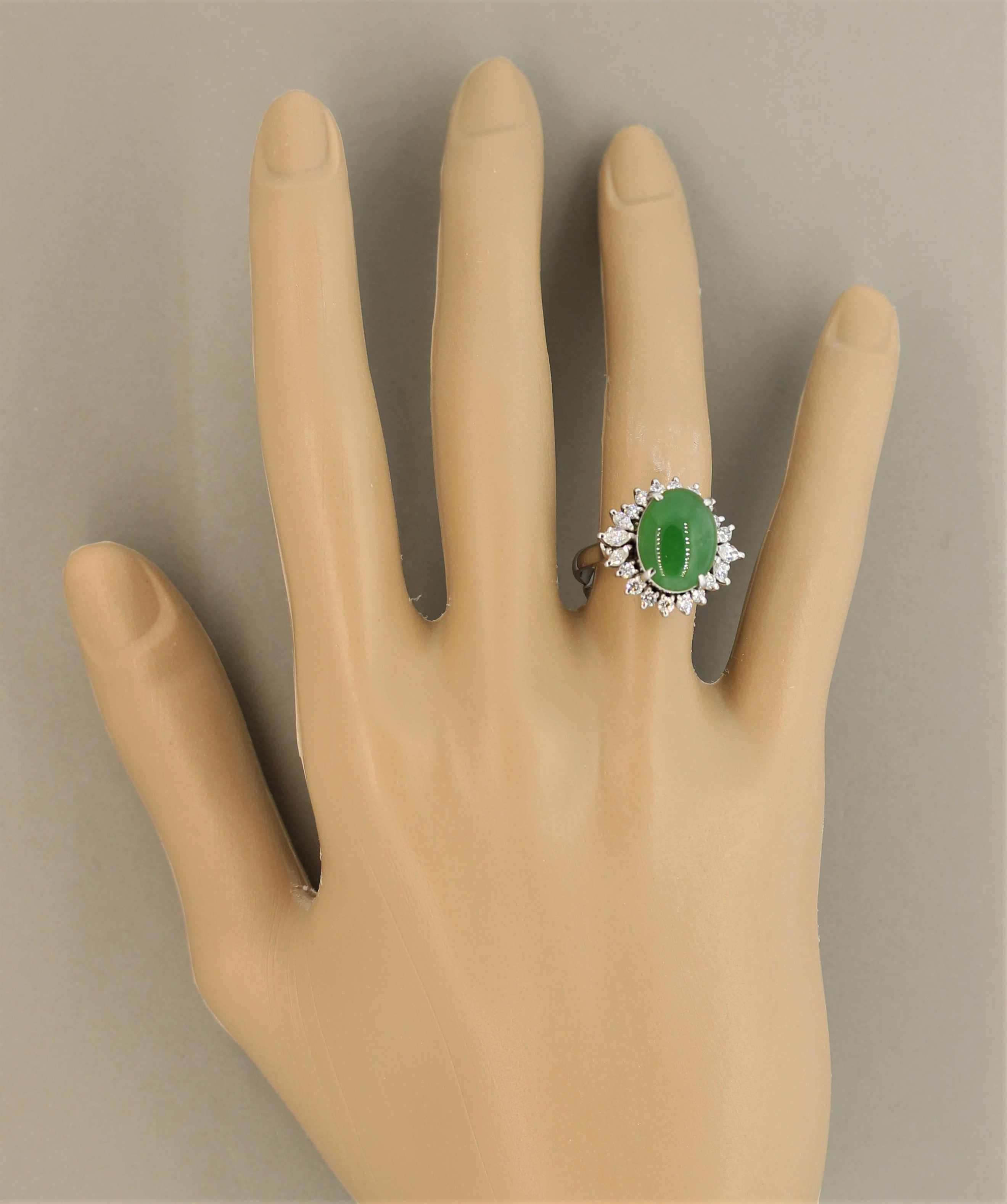 Jadeite Jade Diamond Platinum Cocktail Ring