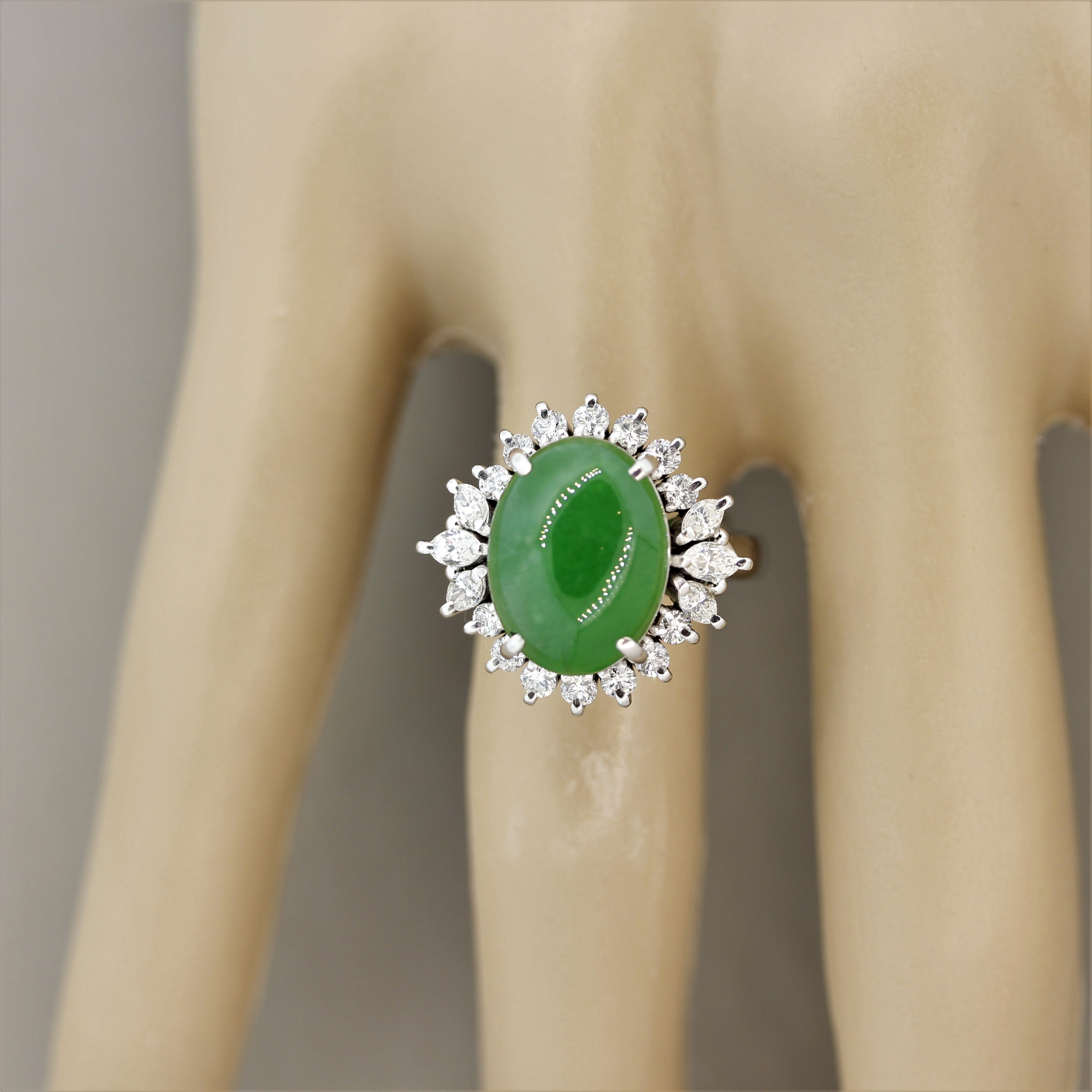 Jadeite Jade Diamond Platinum Cocktail Ring