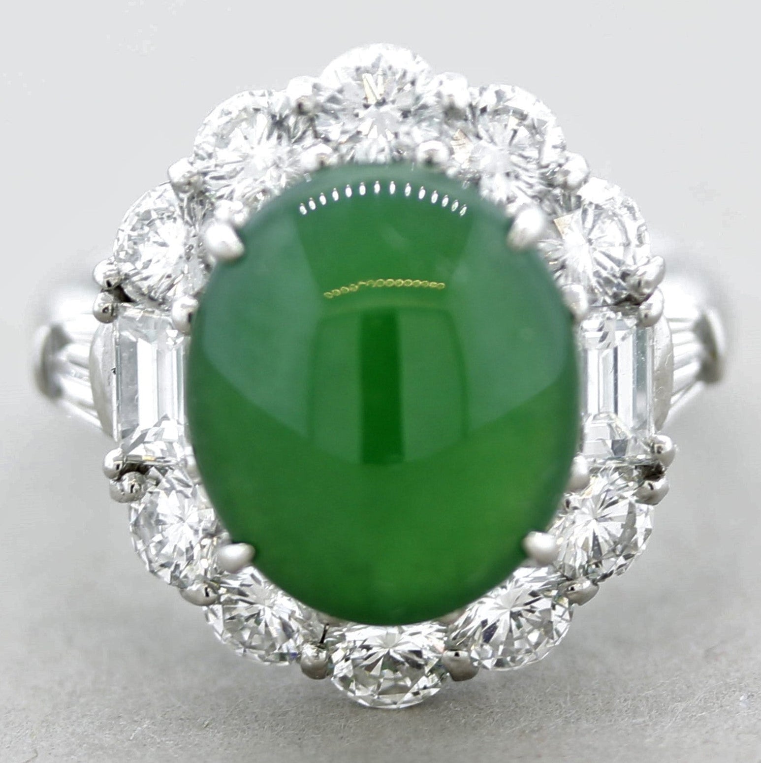 Fine Jadeite Jade Diamond Platinum Ring, GIA Certified