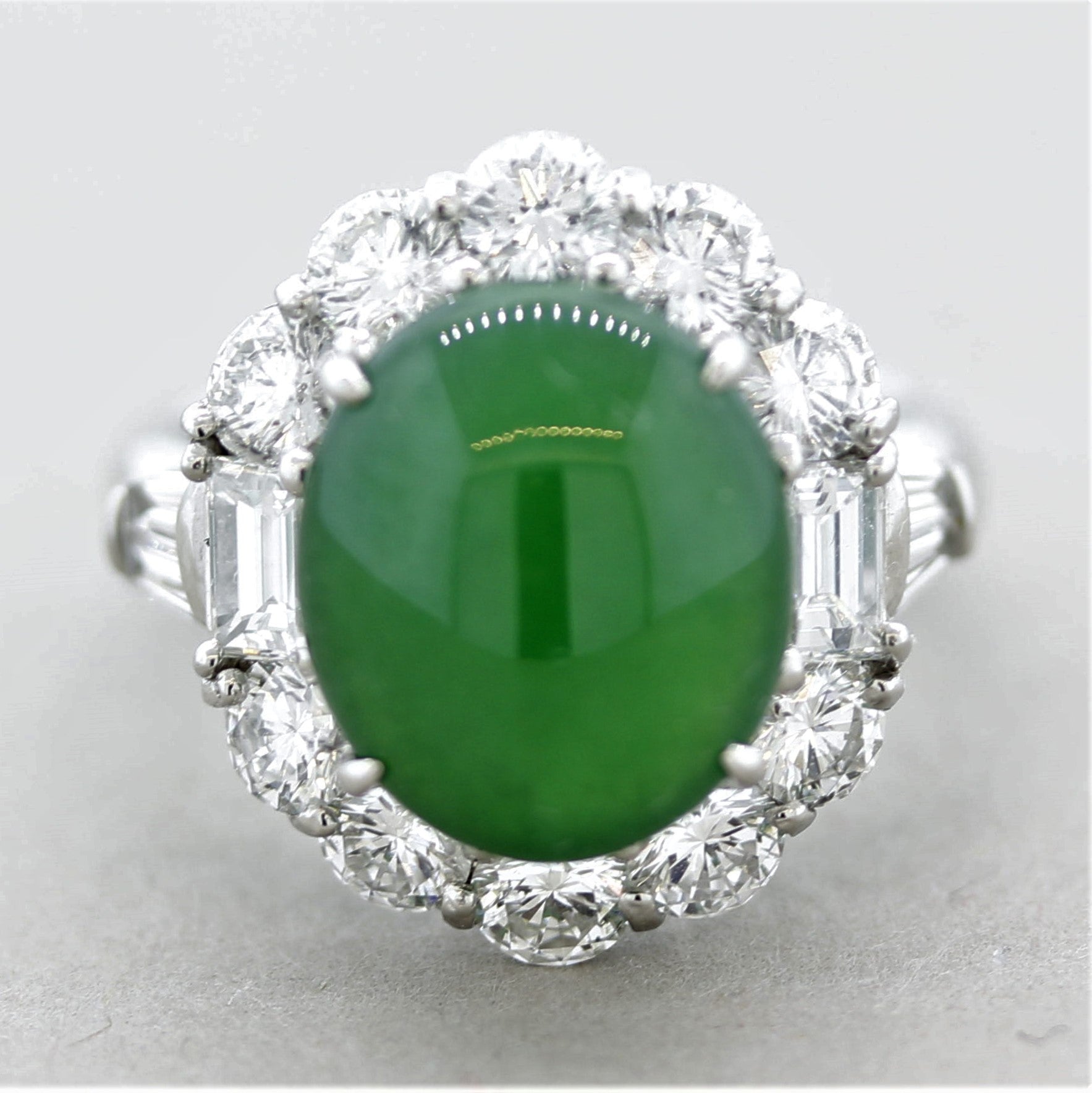 Fine Jadeite Jade Diamond Platinum Ring, GIA Certified