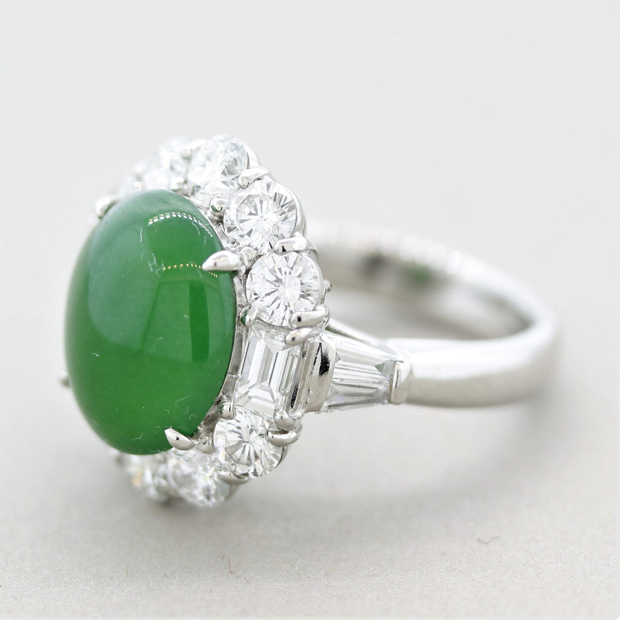 Fine Jadeite Jade Diamond Platinum Ring, GIA Certified