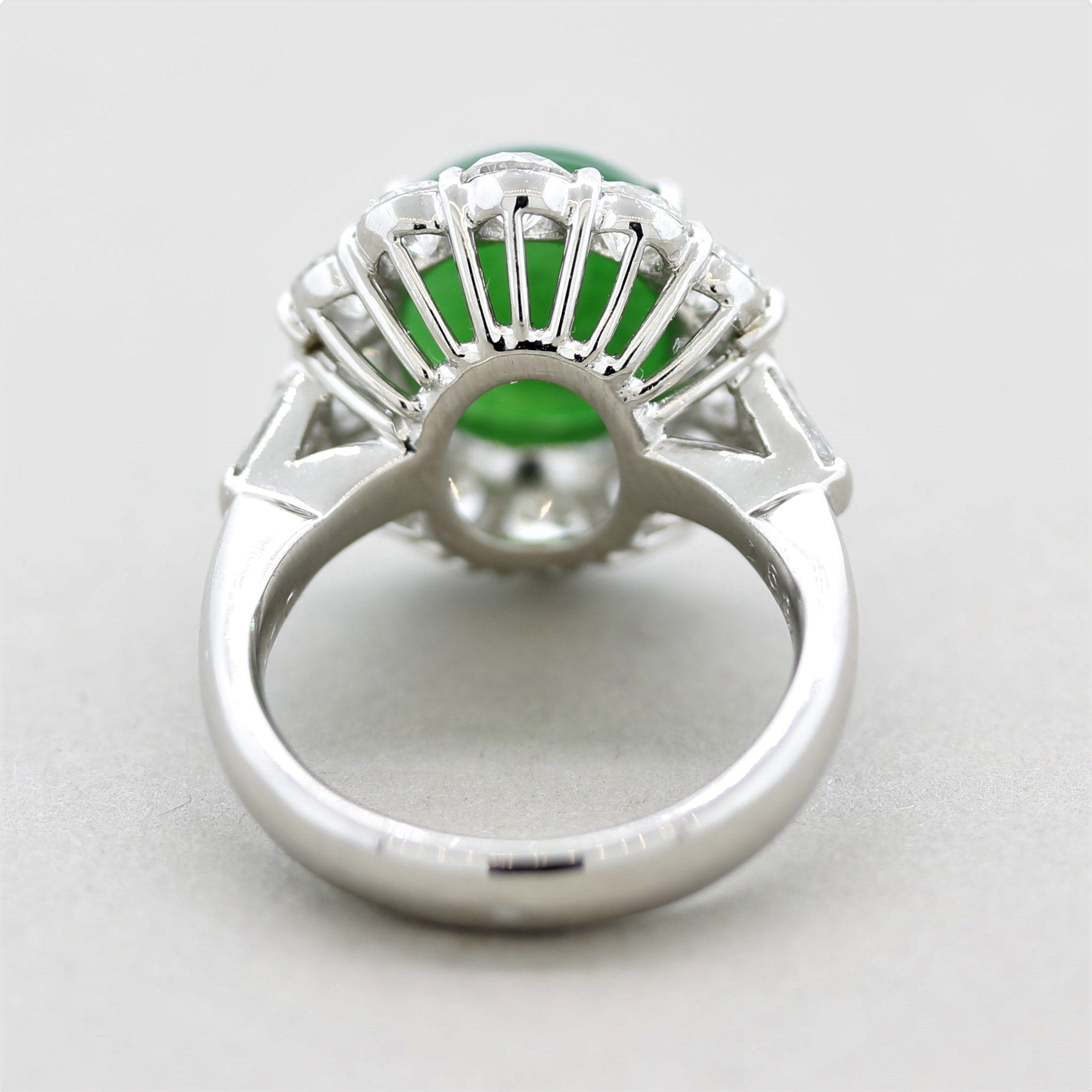 Fine Jadeite Jade Diamond Platinum Ring, GIA Certified