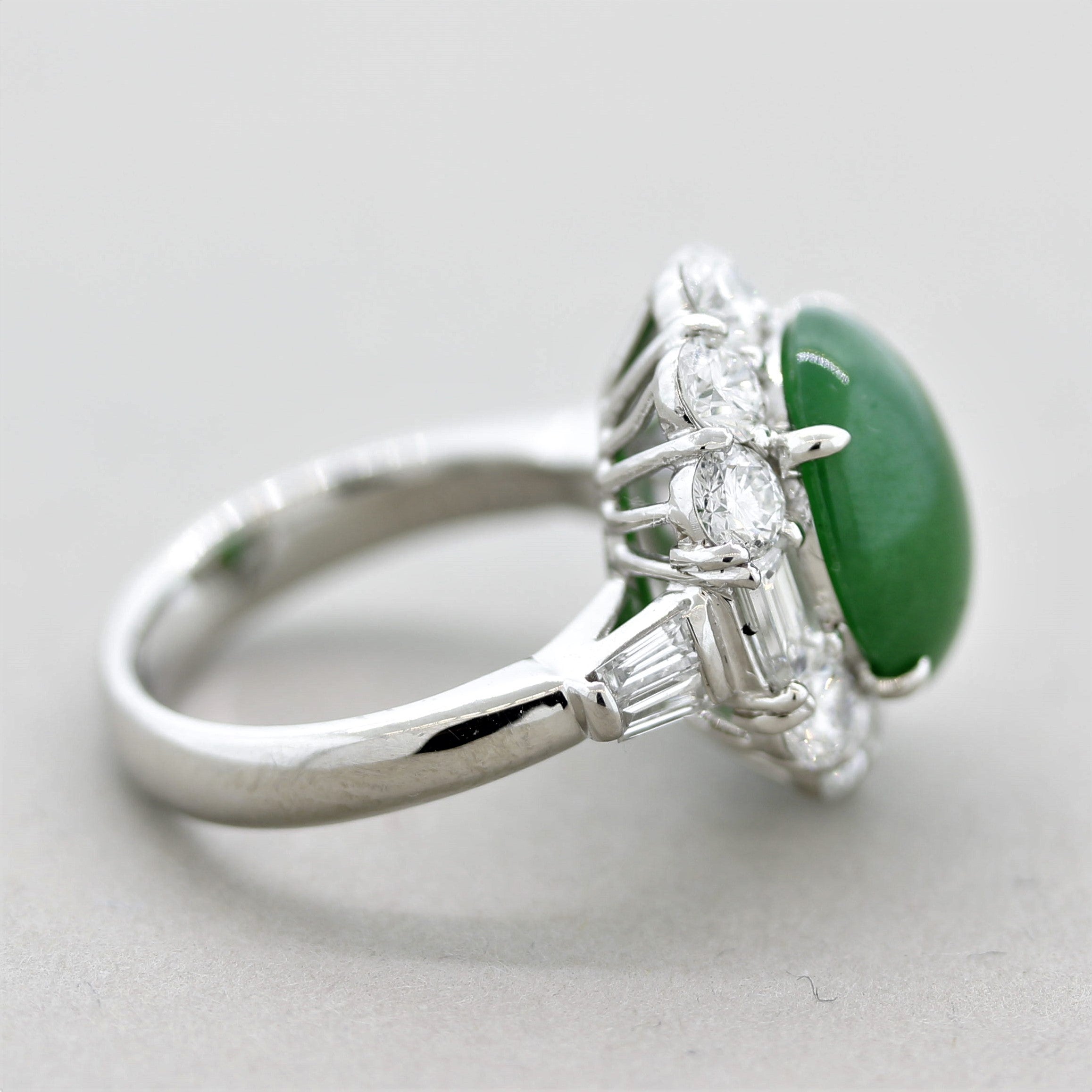 Fine Jadeite Jade Diamond Platinum Ring, GIA Certified