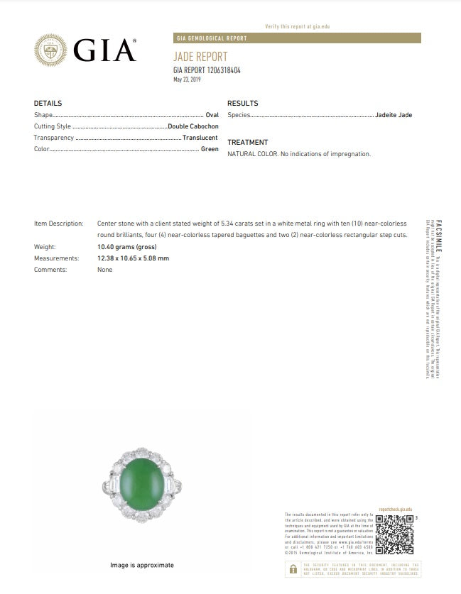 Fine Jadeite Jade Diamond Platinum Ring, GIA Certified