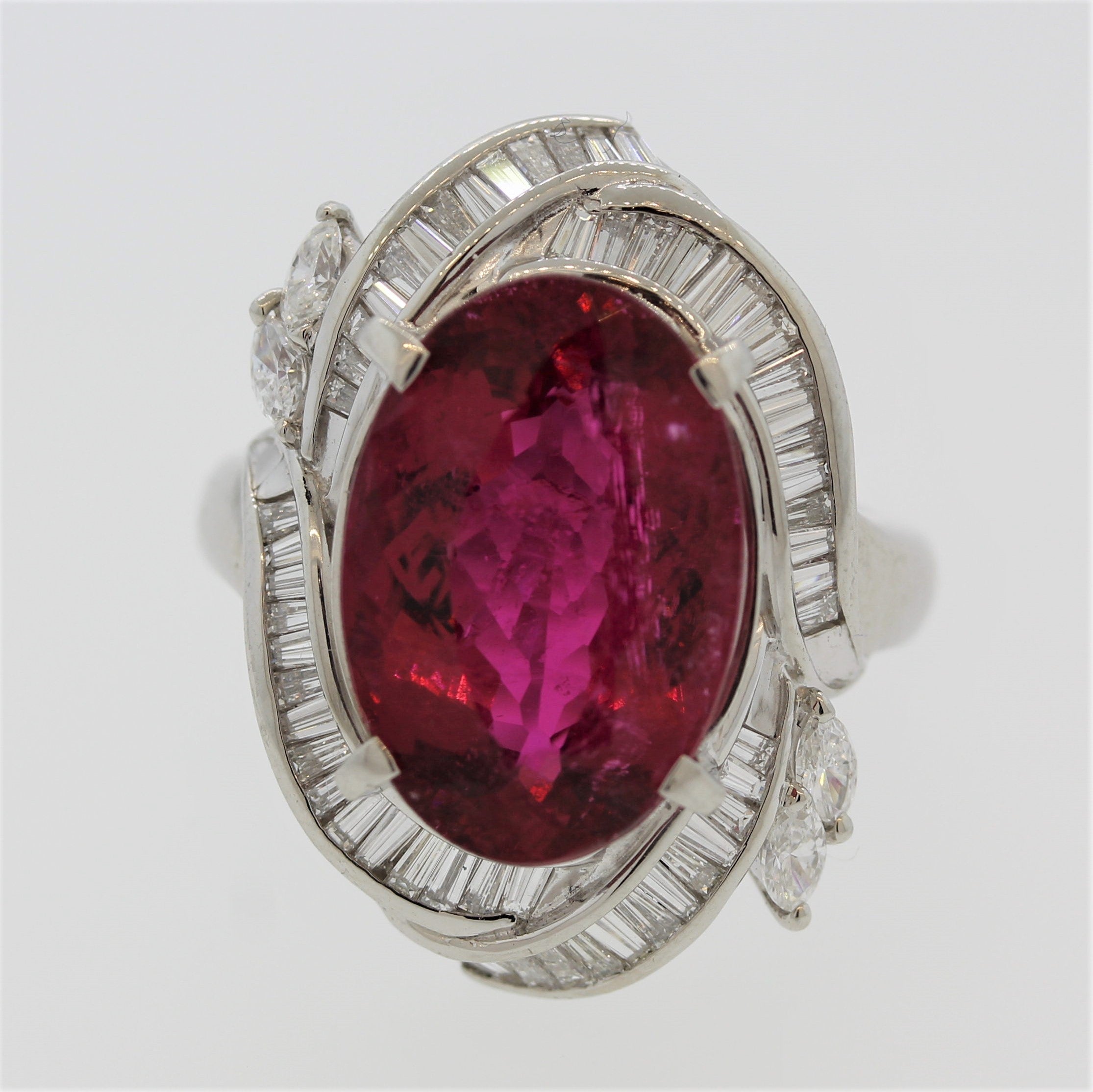 Rubelite Tourmaline Diamond Platinum Ring