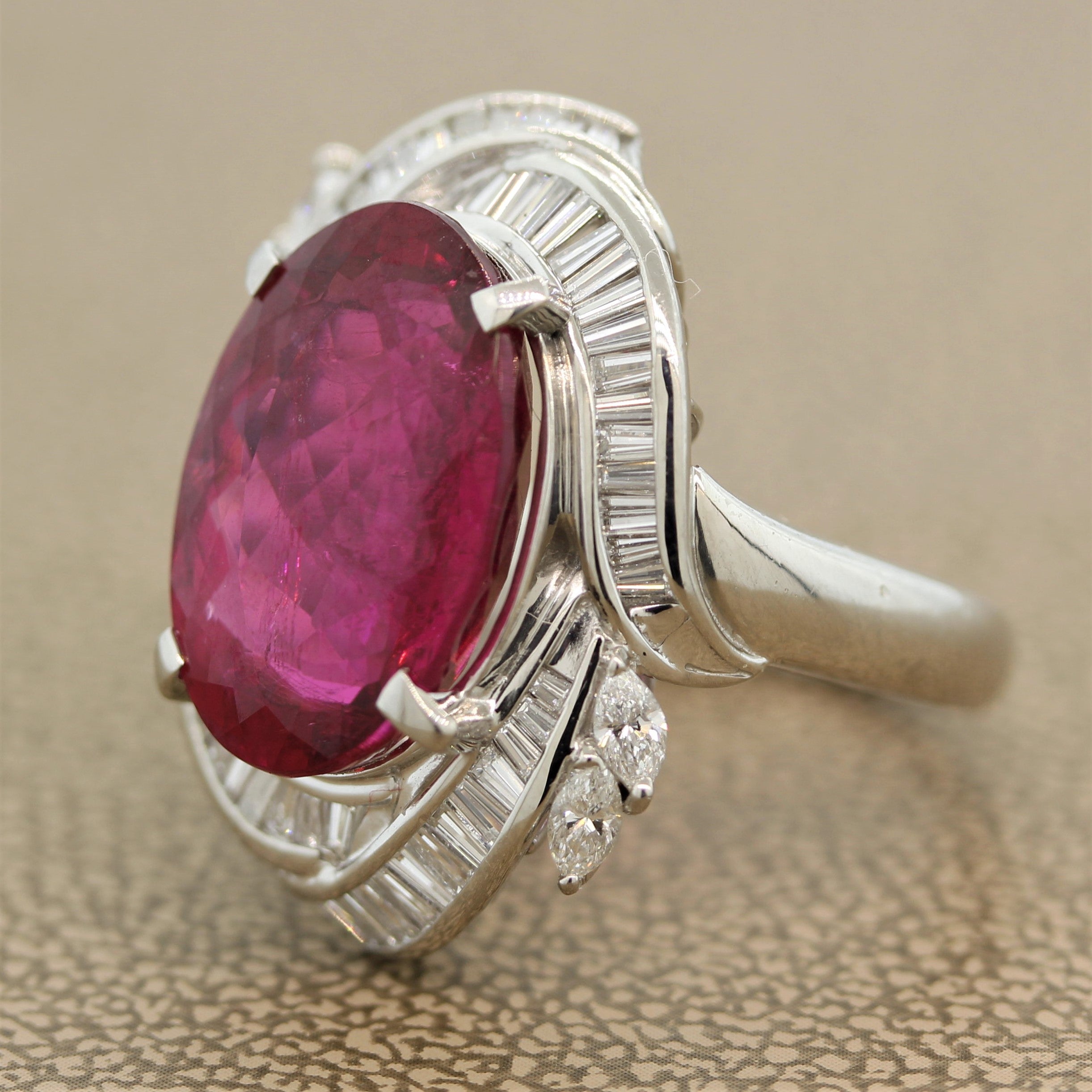 Rubelite Tourmaline Diamond Platinum Ring