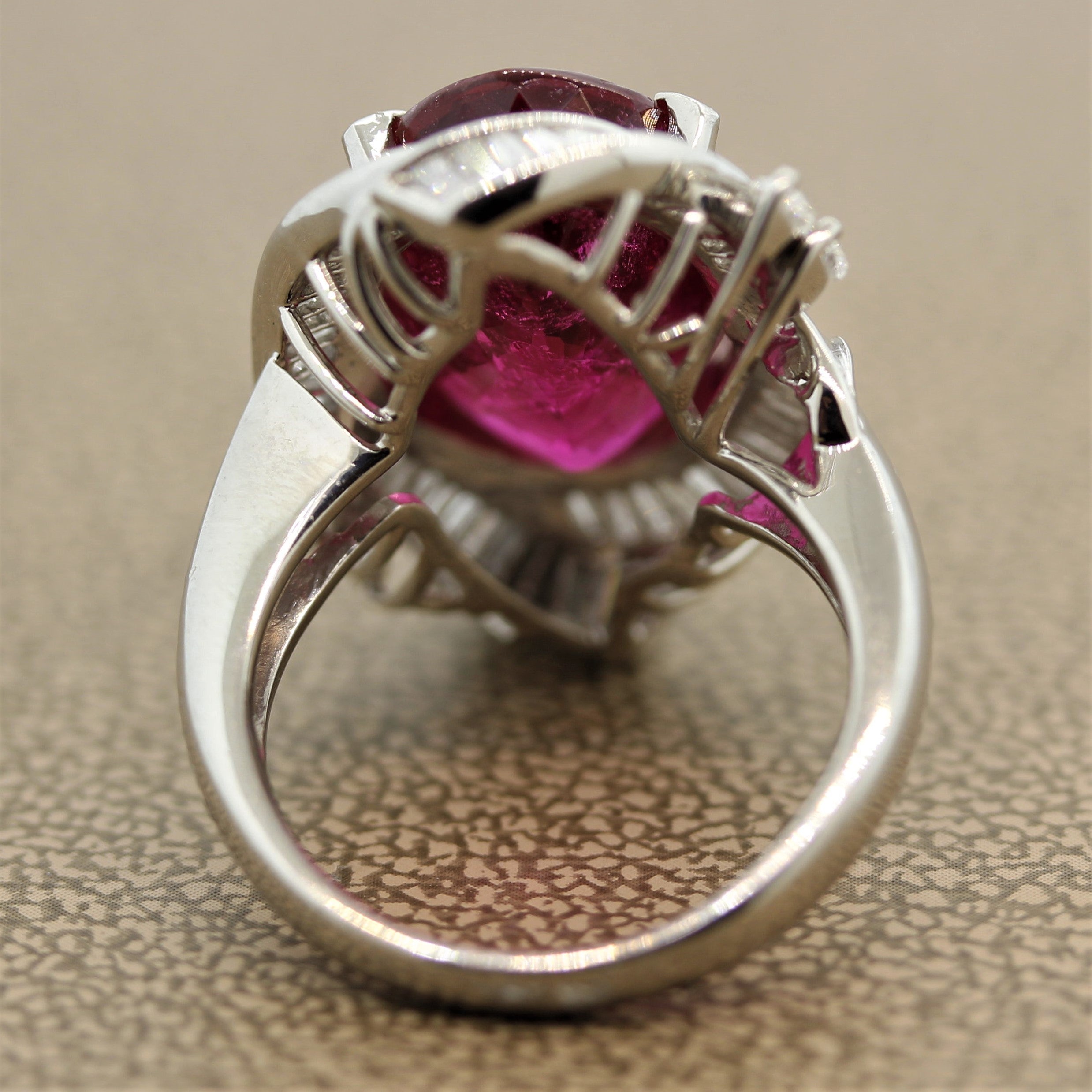 Rubelite Tourmaline Diamond Platinum Ring