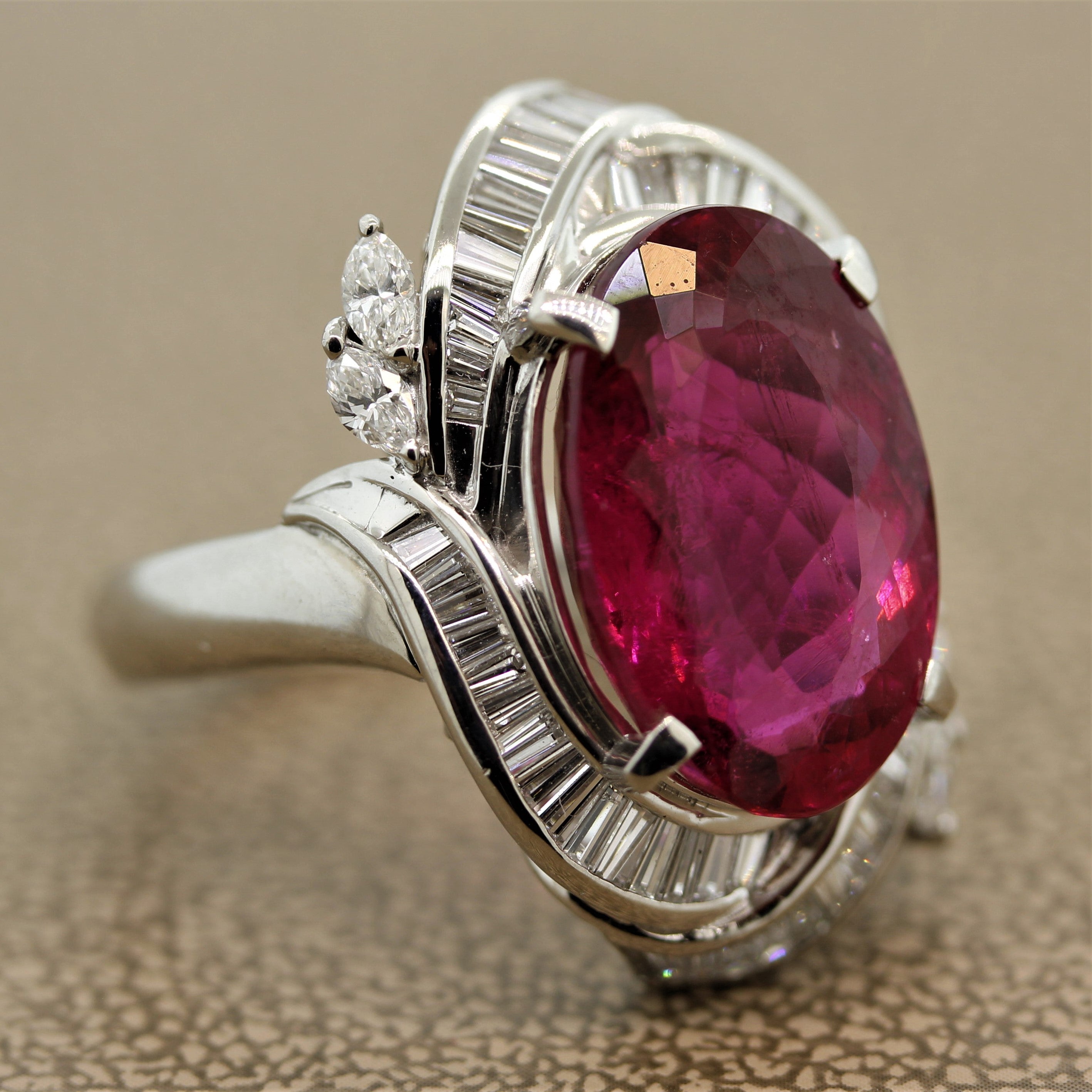 Rubelite Tourmaline Diamond Platinum Ring