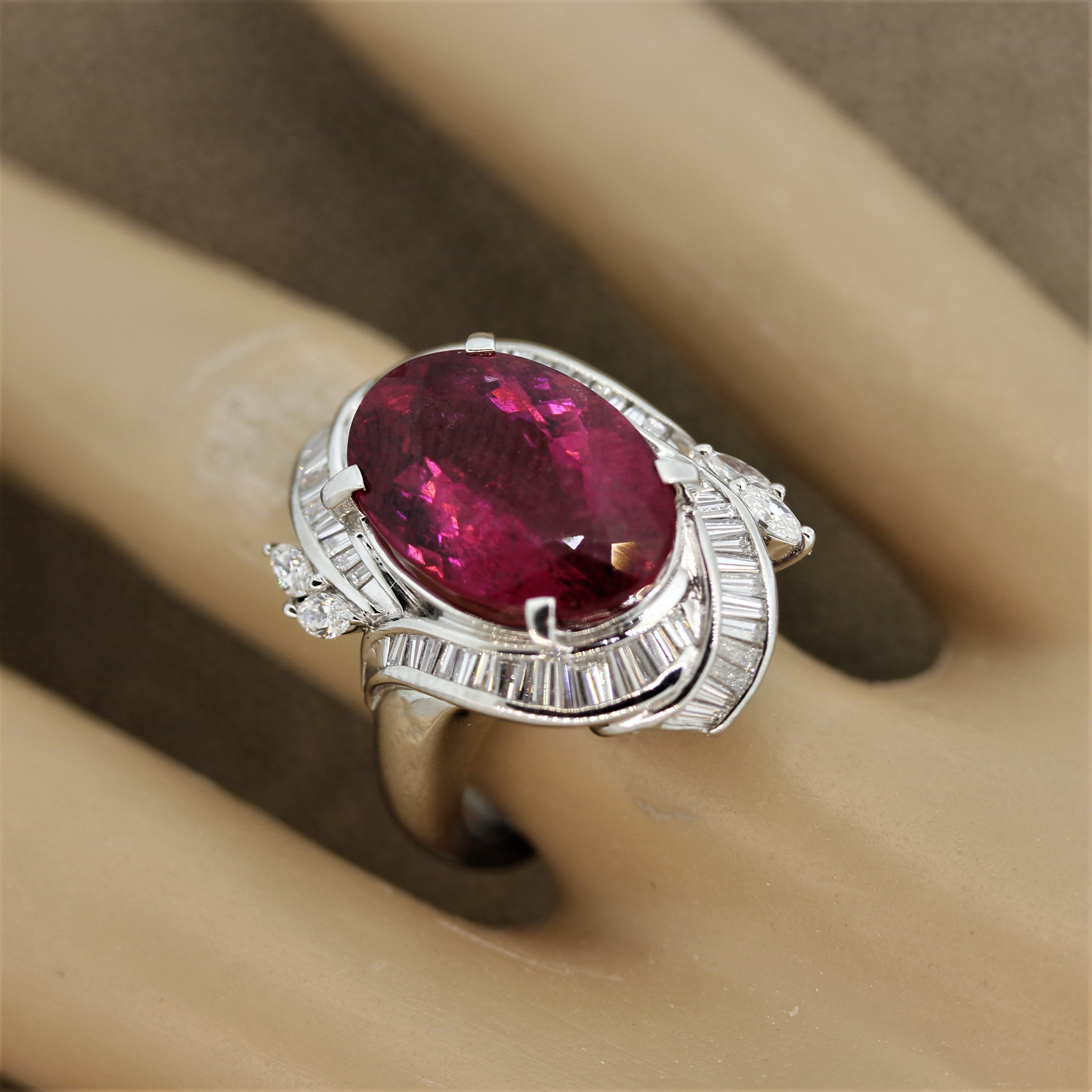 Rubelite Tourmaline Diamond Platinum Ring