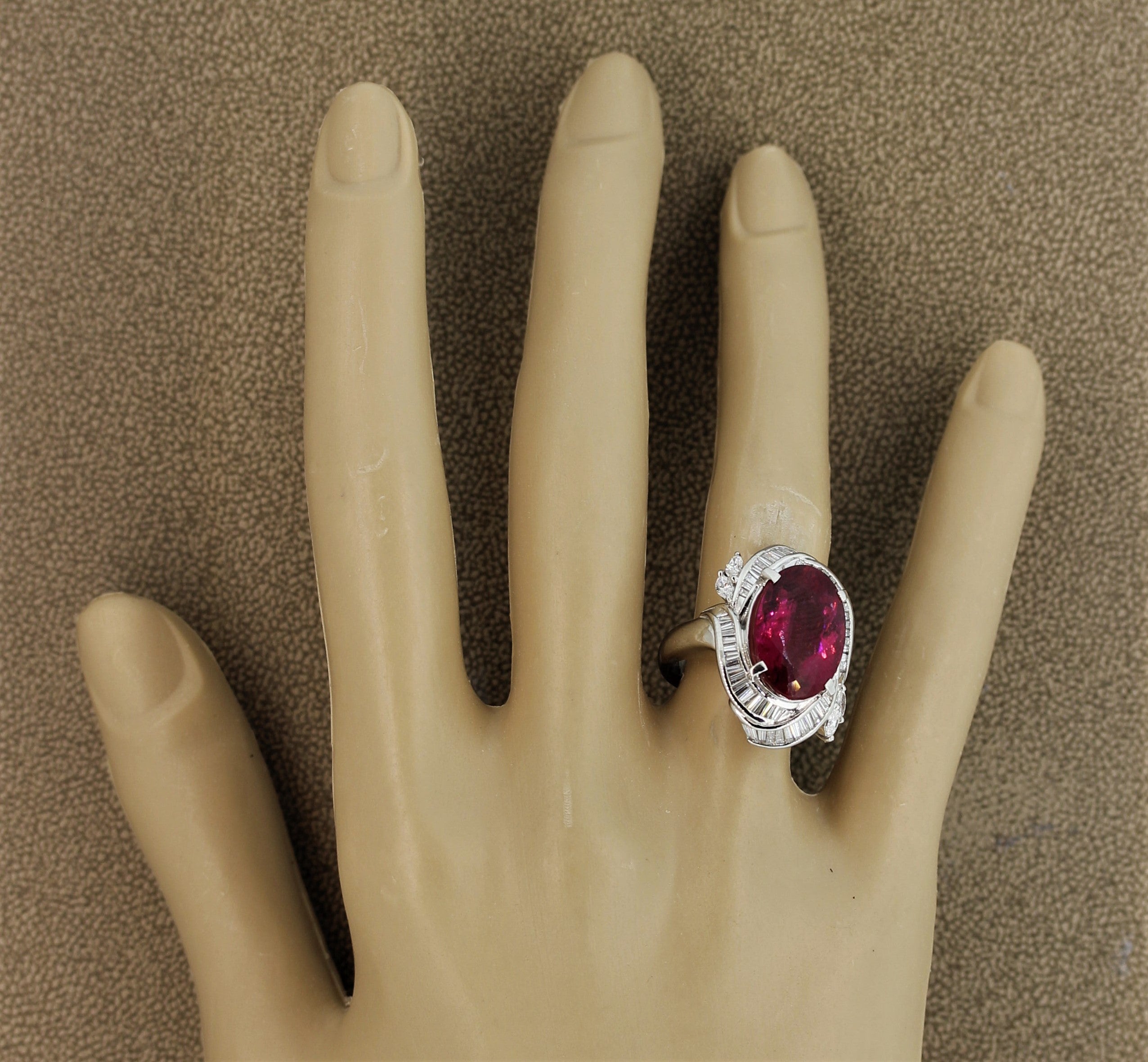 Rubelite Tourmaline Diamond Platinum Ring