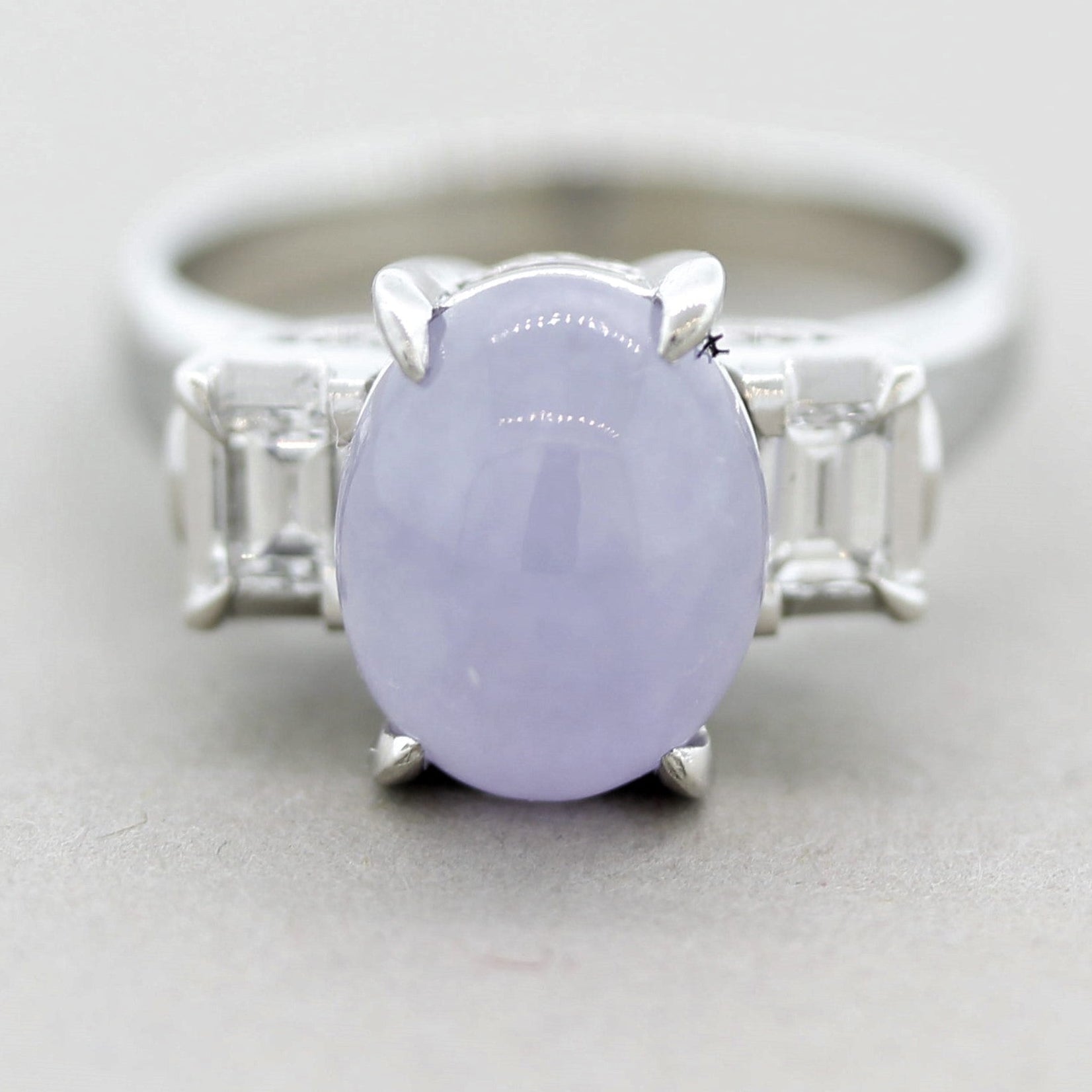 Lavender Jadeite Jade Diamond Platinum 3-Stone Ring