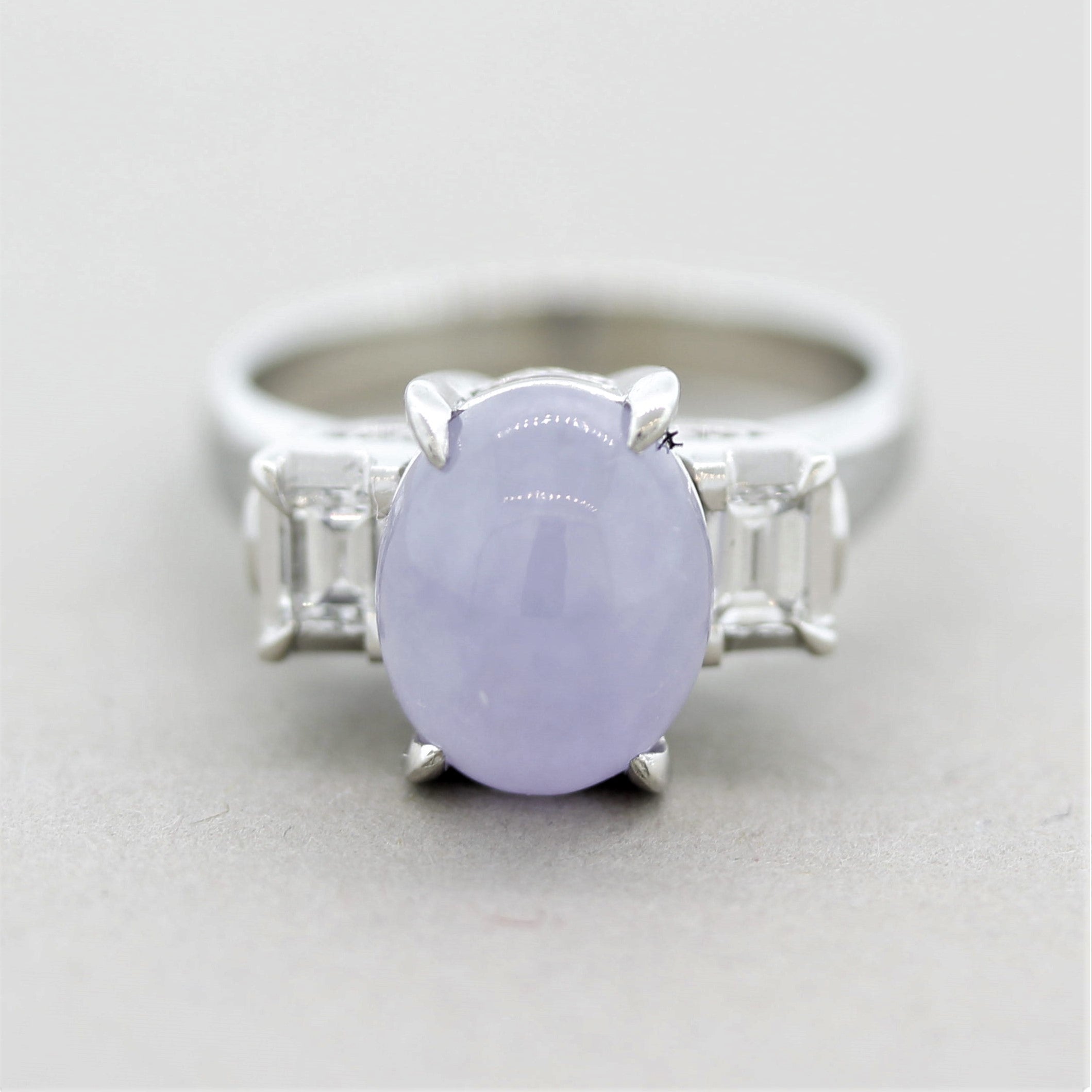 Lavender Jadeite Jade Diamond Platinum 3-Stone Ring