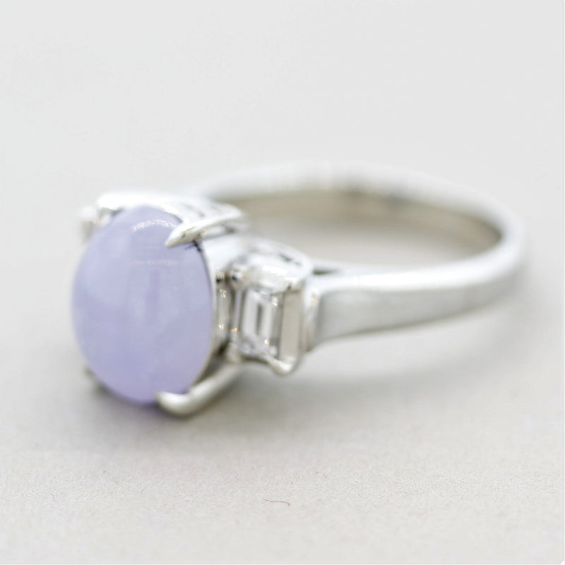 Lavender Jadeite Jade Diamond Platinum 3-Stone Ring
