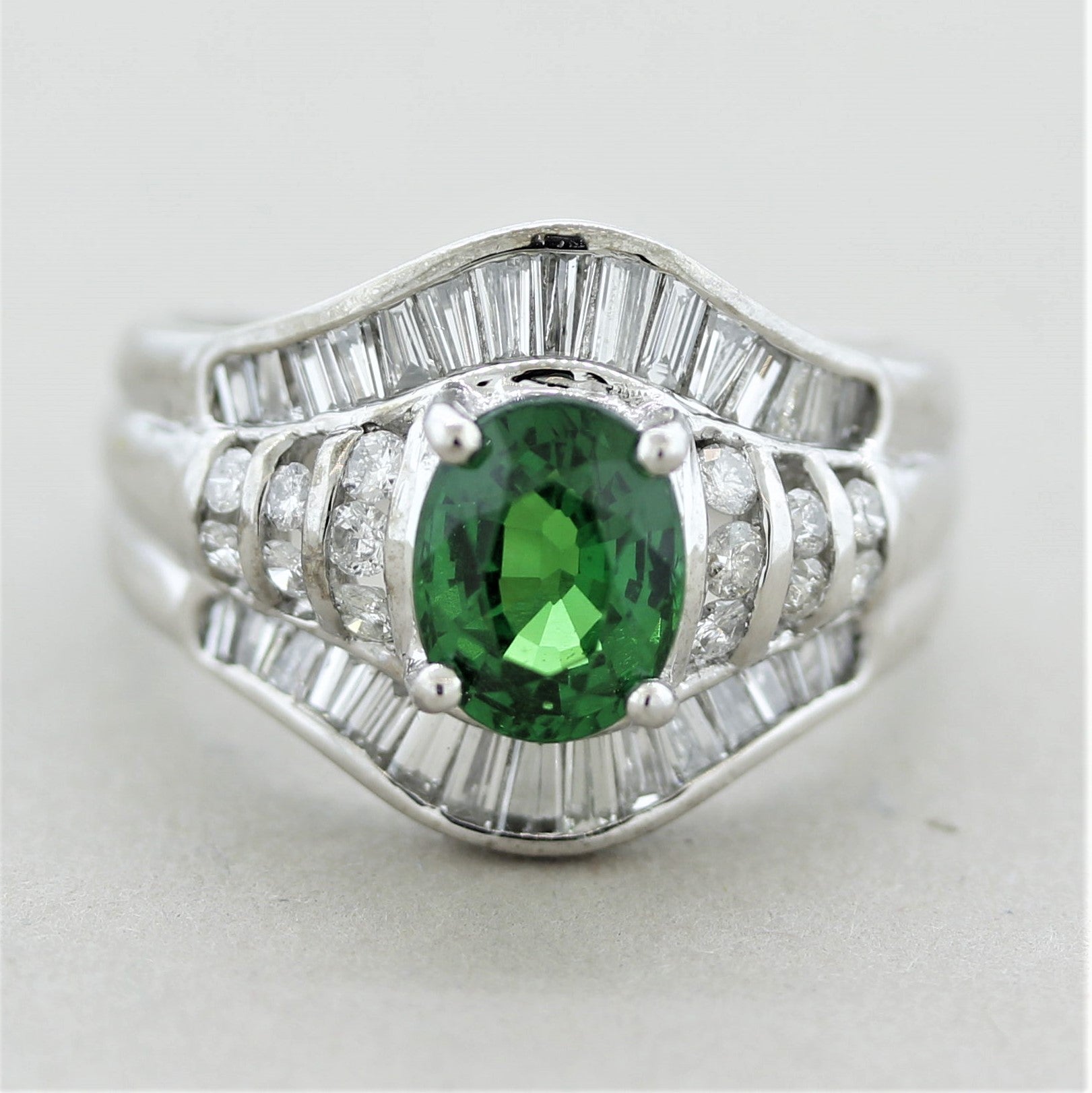 Tsavorite Garnet Diamond Platinum Ring